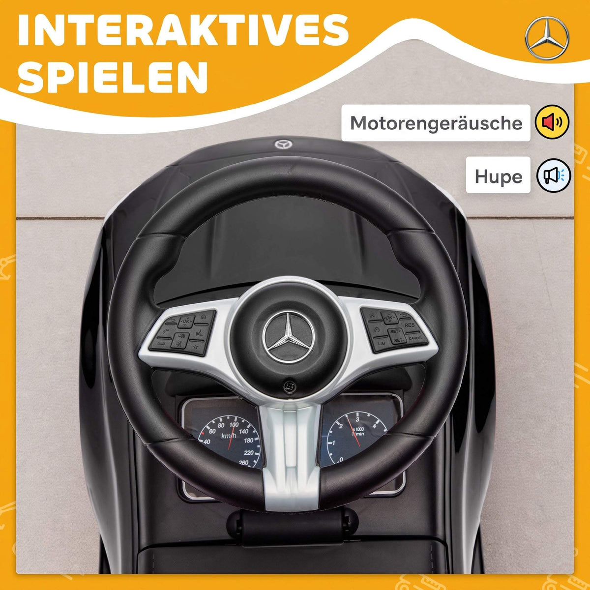 Black Ride-On Car for Kids 18-36 Months with Horn & Storage