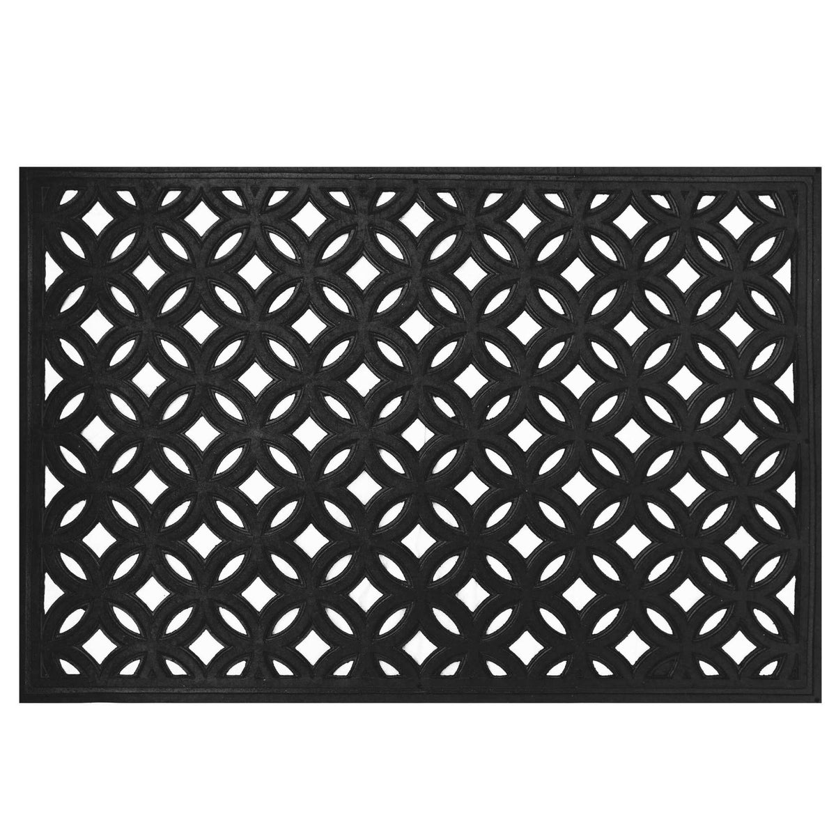 Black Rubber Doormat, Geometric Pattern, 60x40 cm