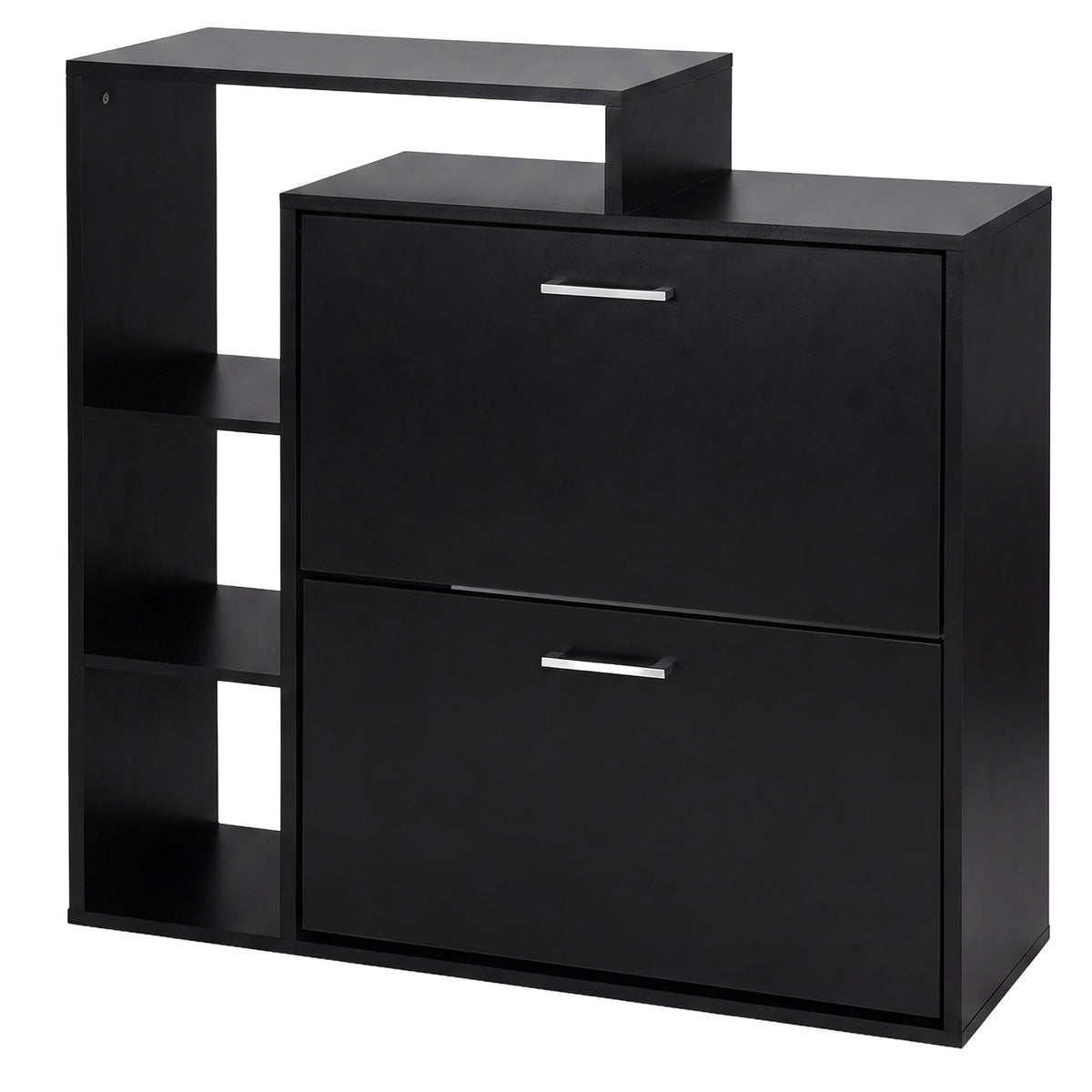 Black Shoe Cabinet with 2 Flaps – Compact Hallway Storage
