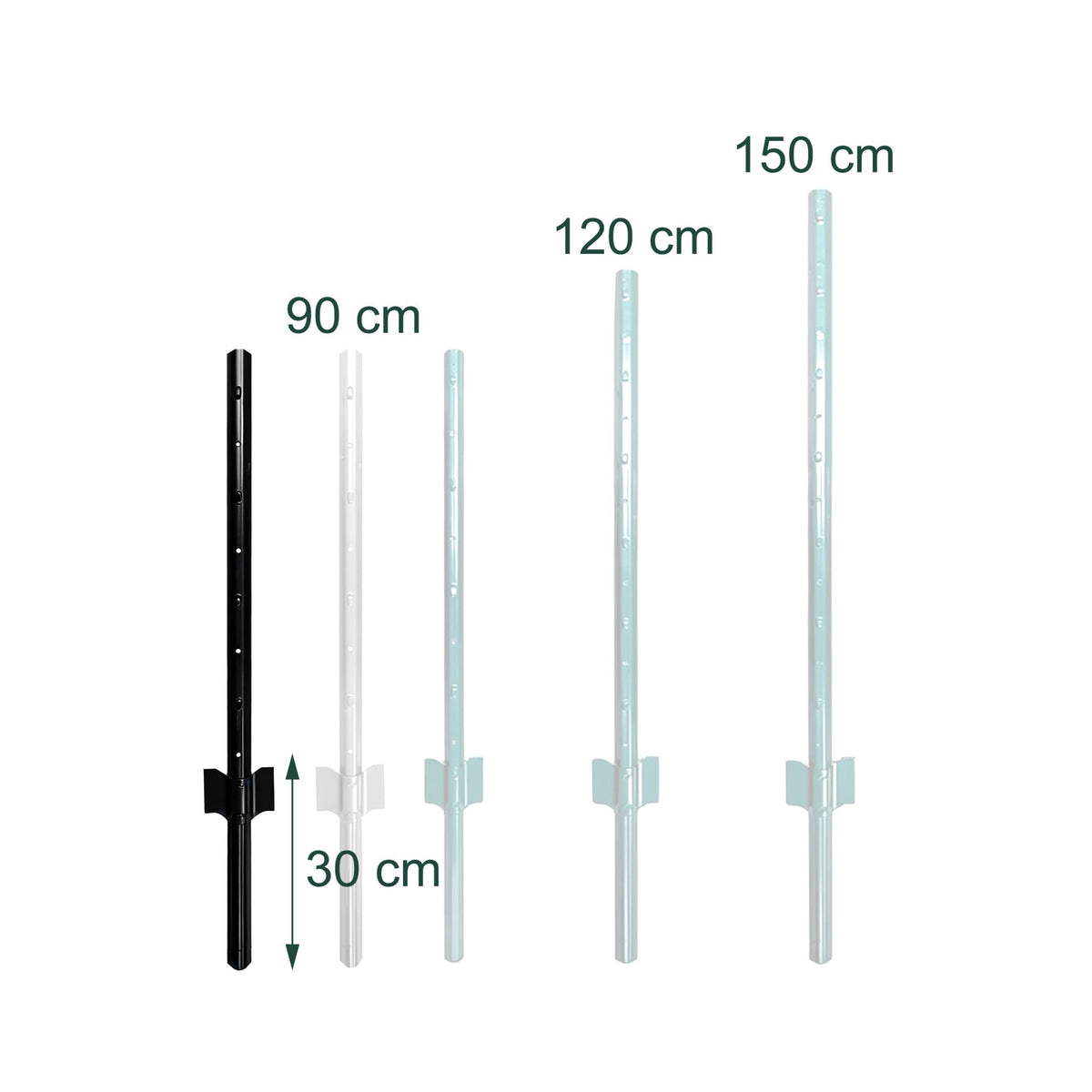 Black Steel Fence Posts, 90 cm, Set of 10
