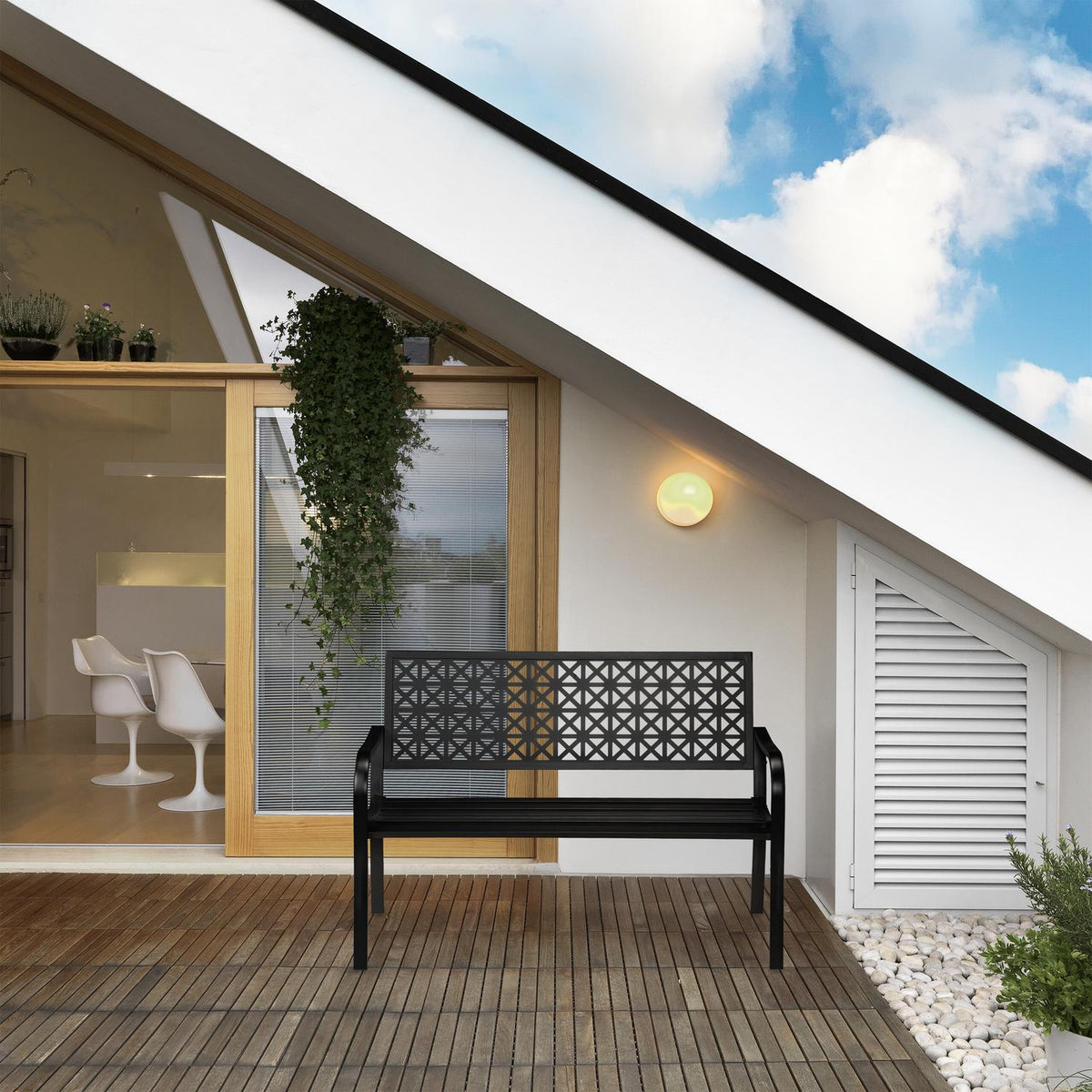 Black Steel Garden Bench – Geometric Design