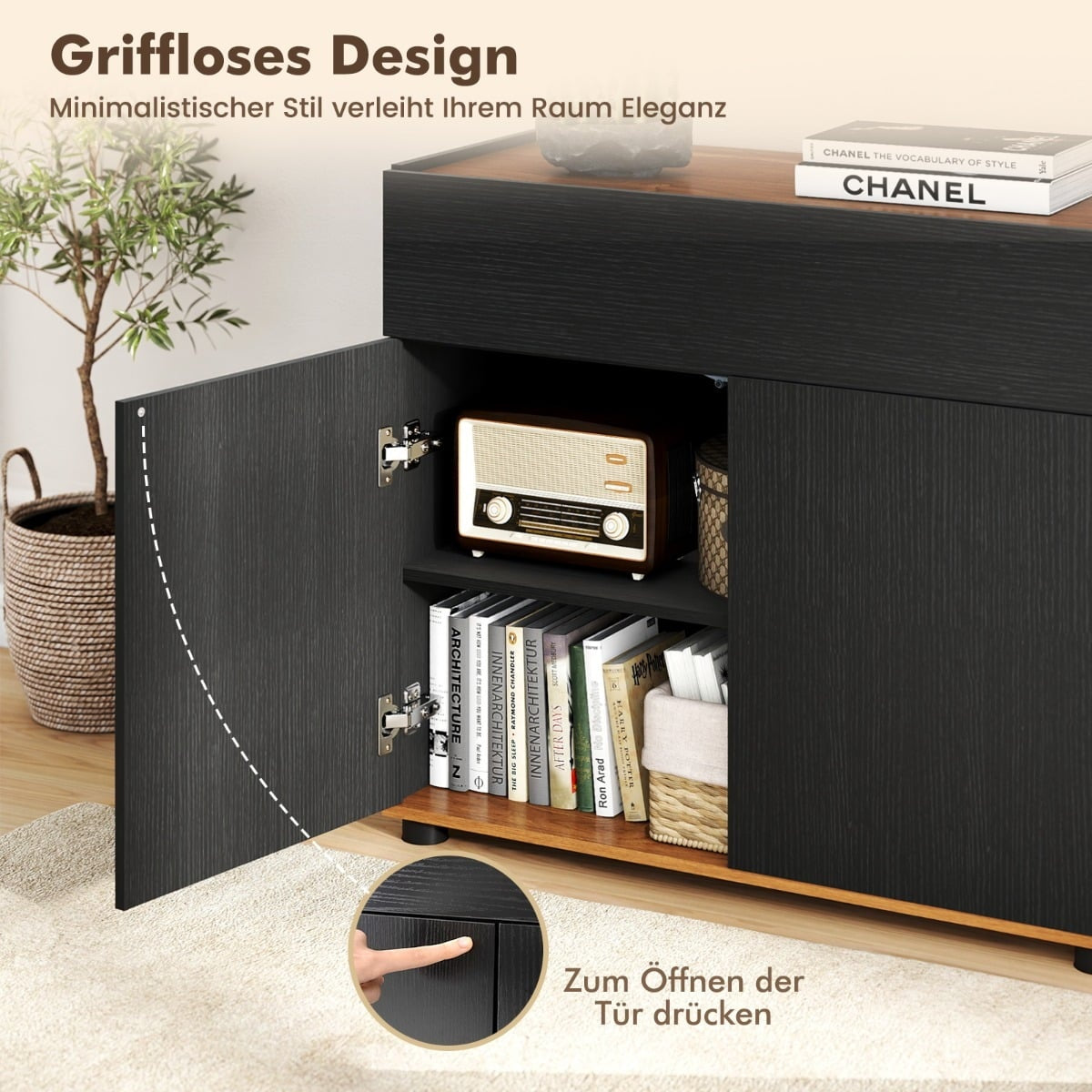 Black Wood Sideboard with Drawer & 2 Doors, 80cm