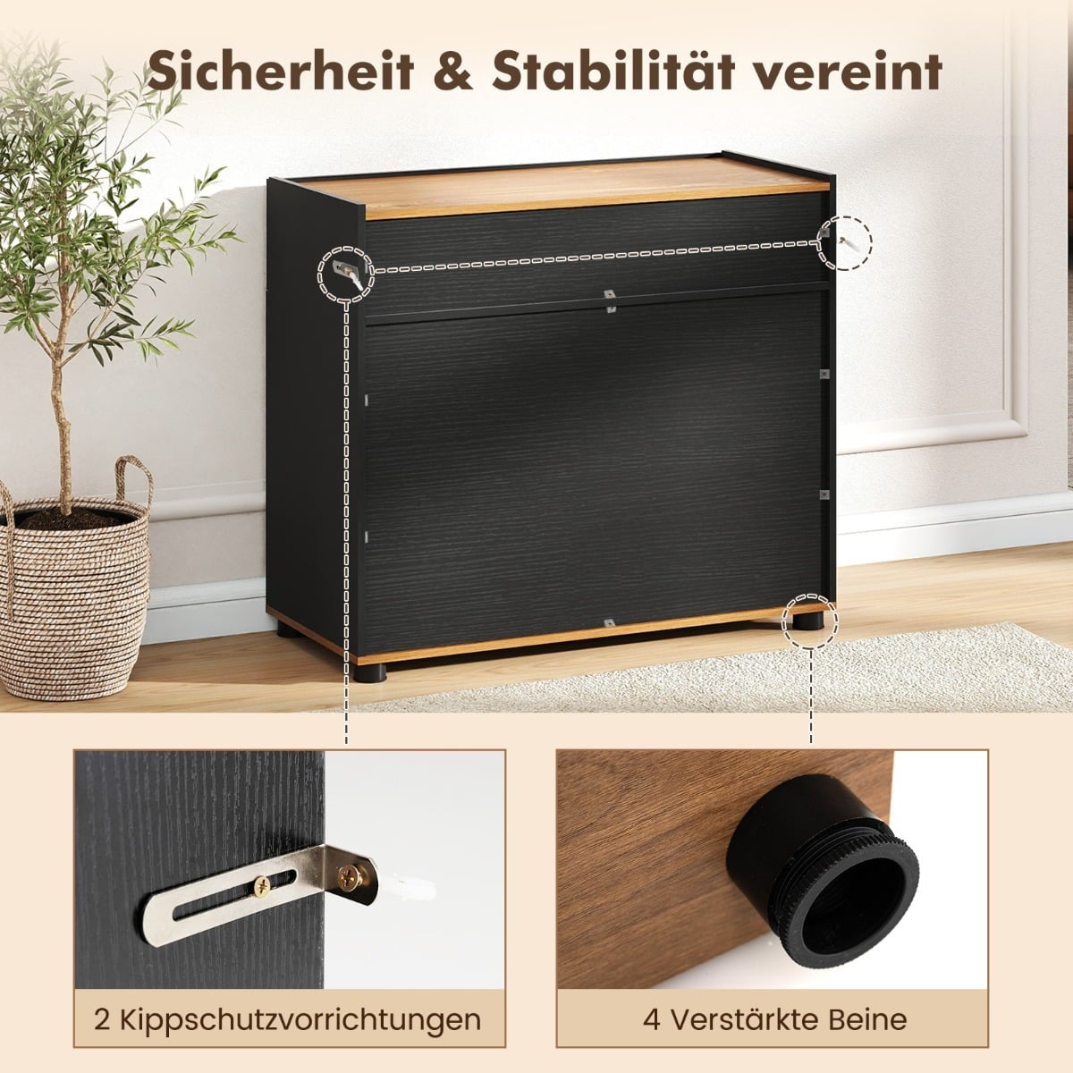 Black Wood Sideboard with Drawer & 2 Doors, 80cm