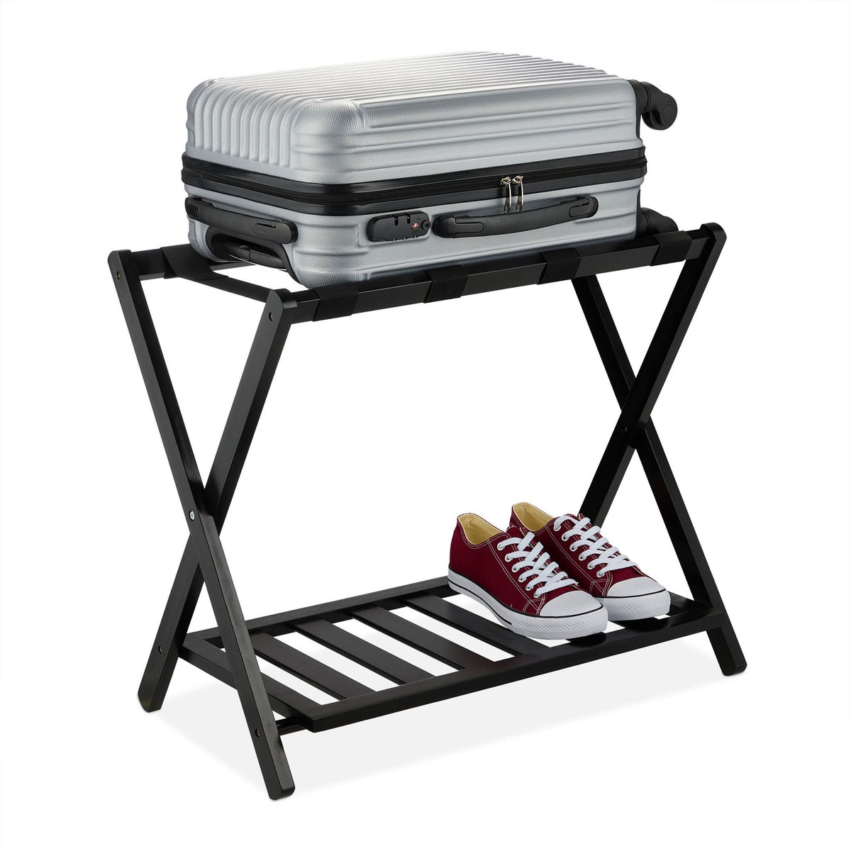Black bamboo suitcase rack