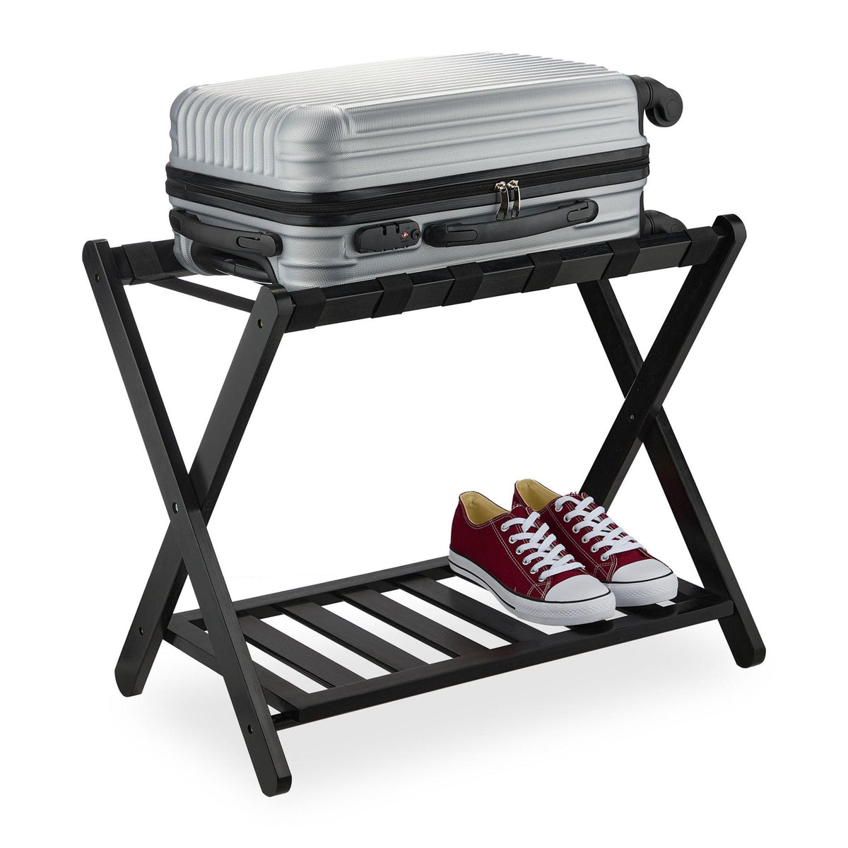 Black bamboo suitcase rack