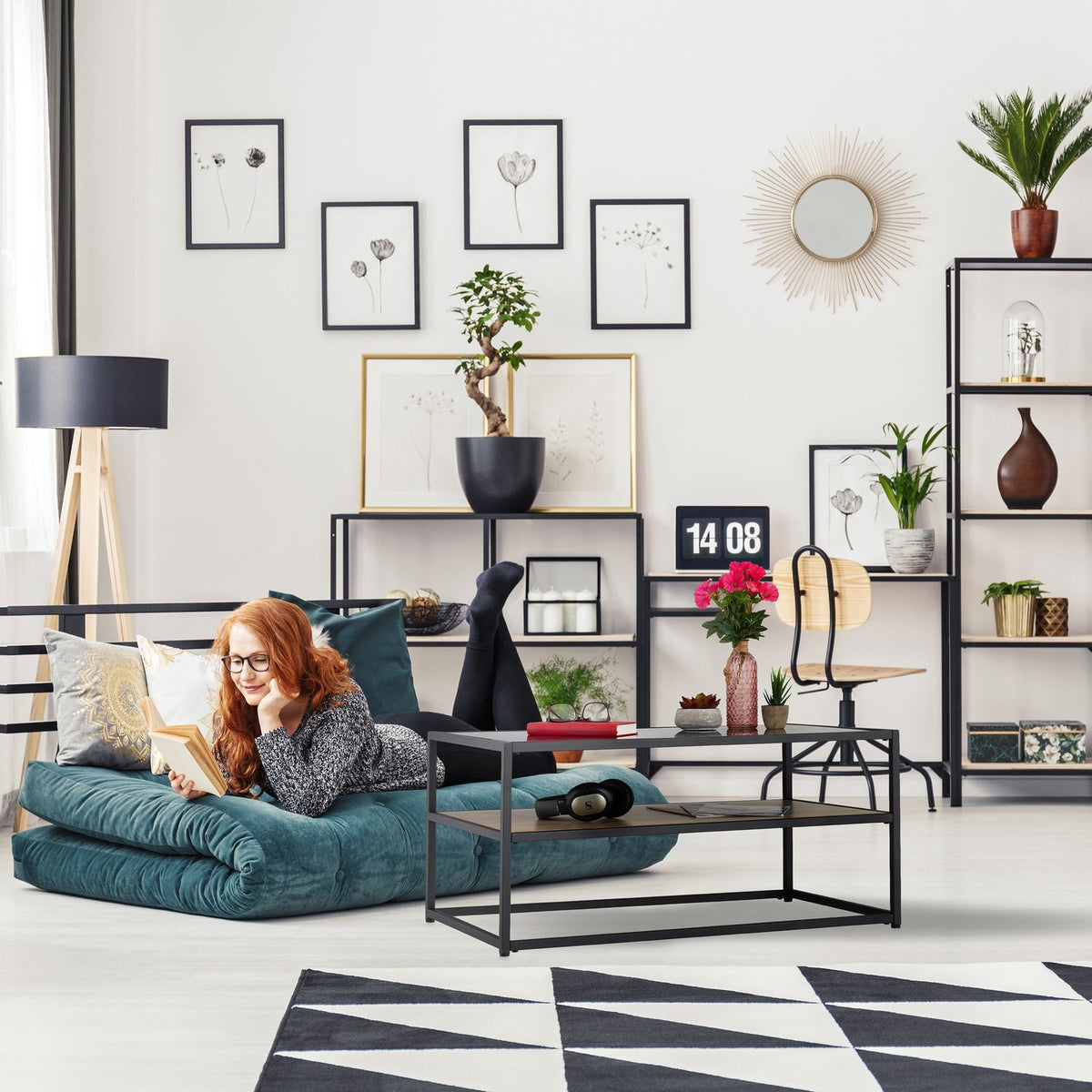 Black coffee table with glass top