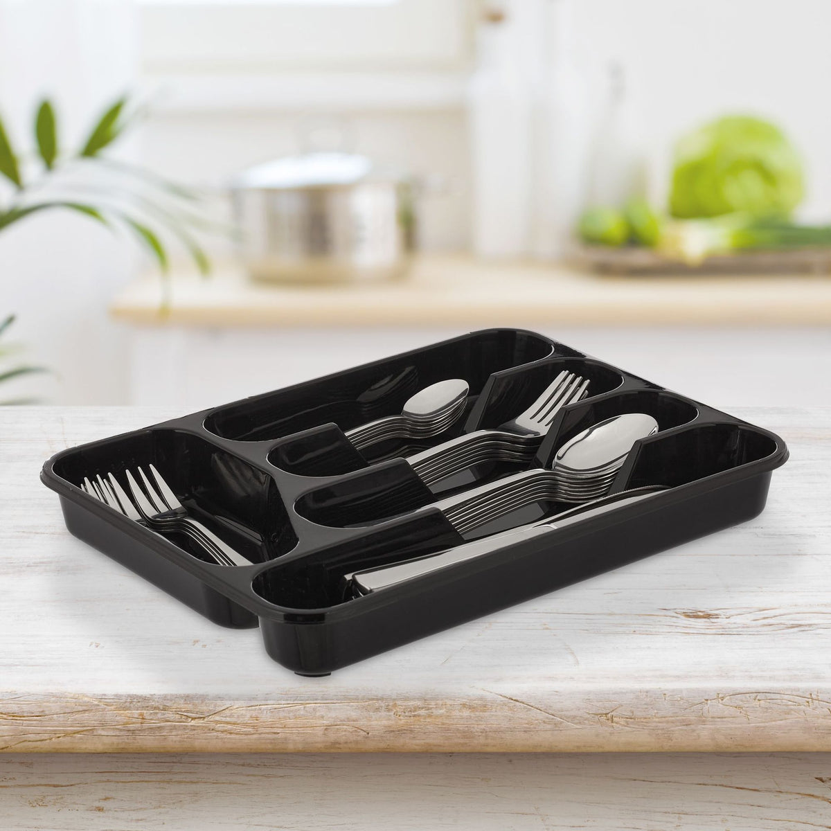 Black cutlery tray set of 2
