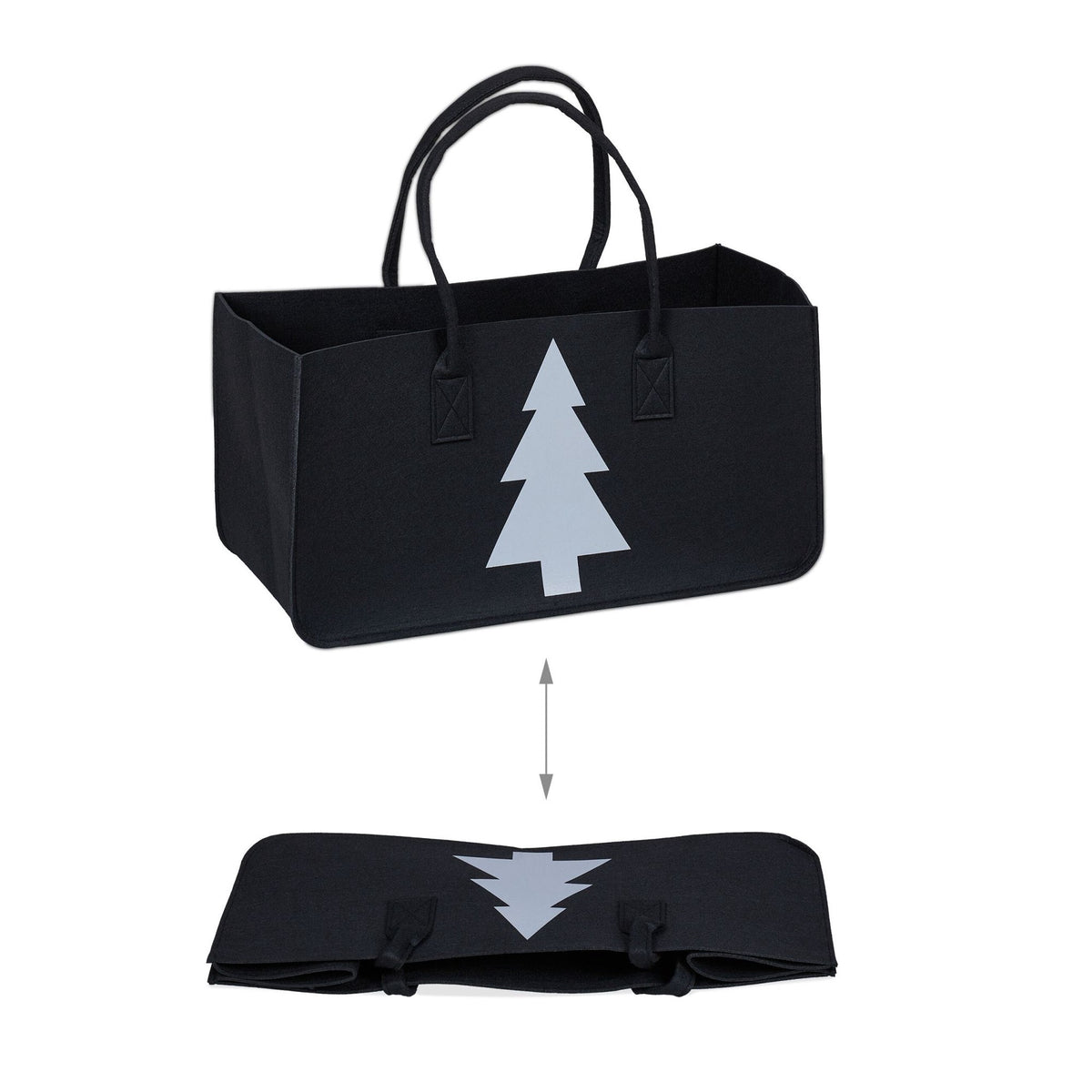 Black firewood bag in felt with motif