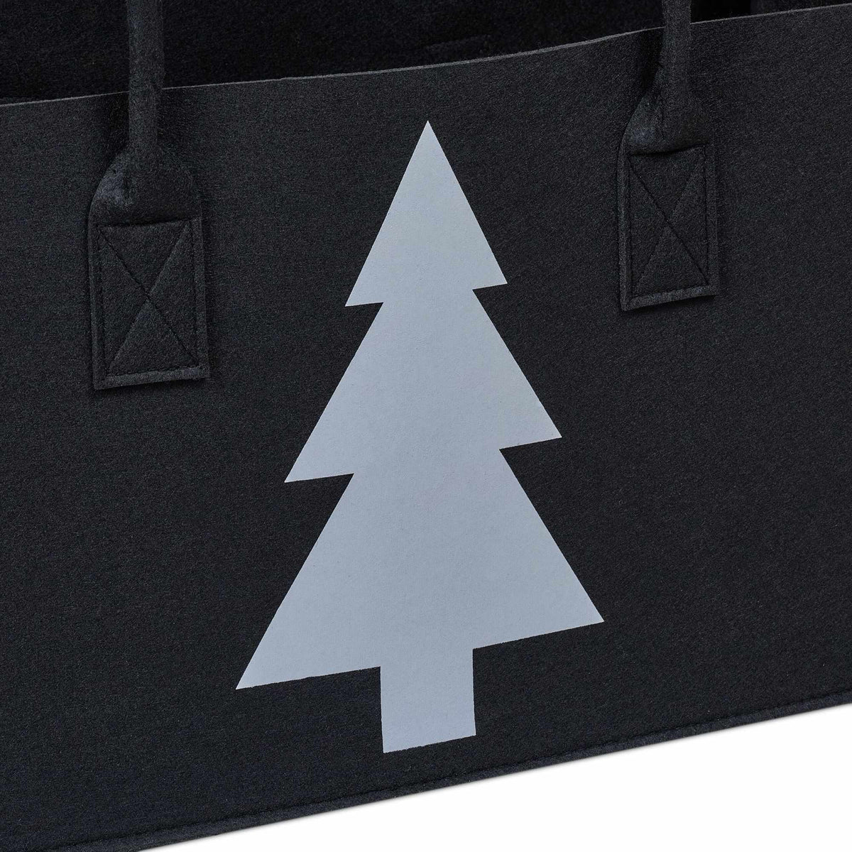 Black firewood bag in felt with motif