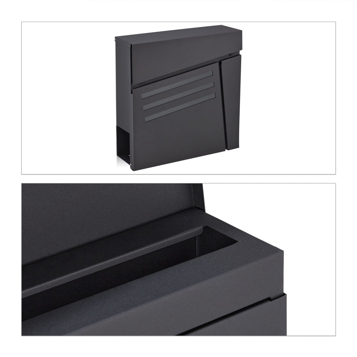 Black mailbox with newspaper holder