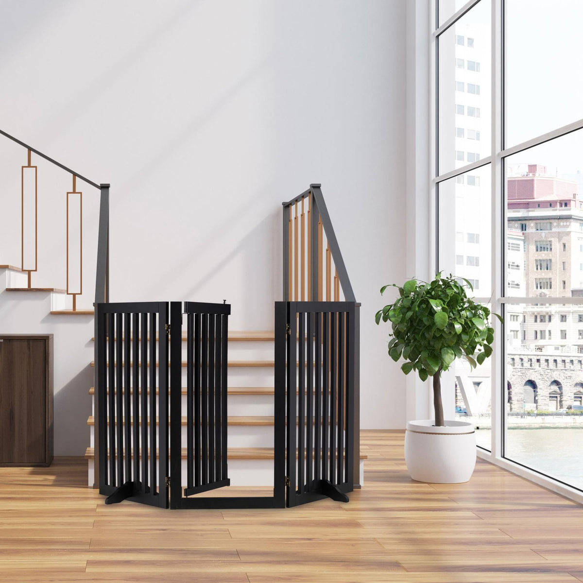 Black security gate with door 92 cm