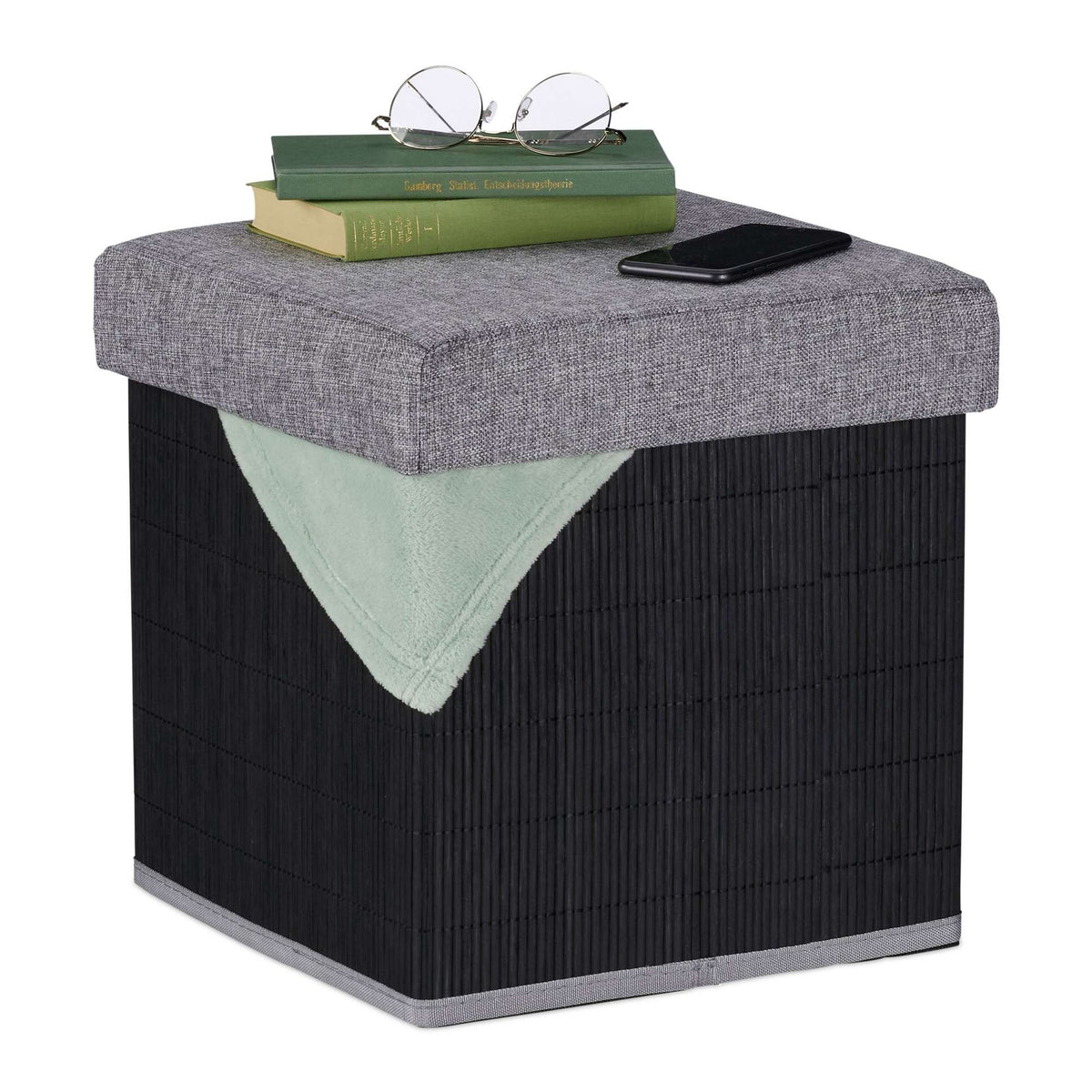 Black stool with storage space