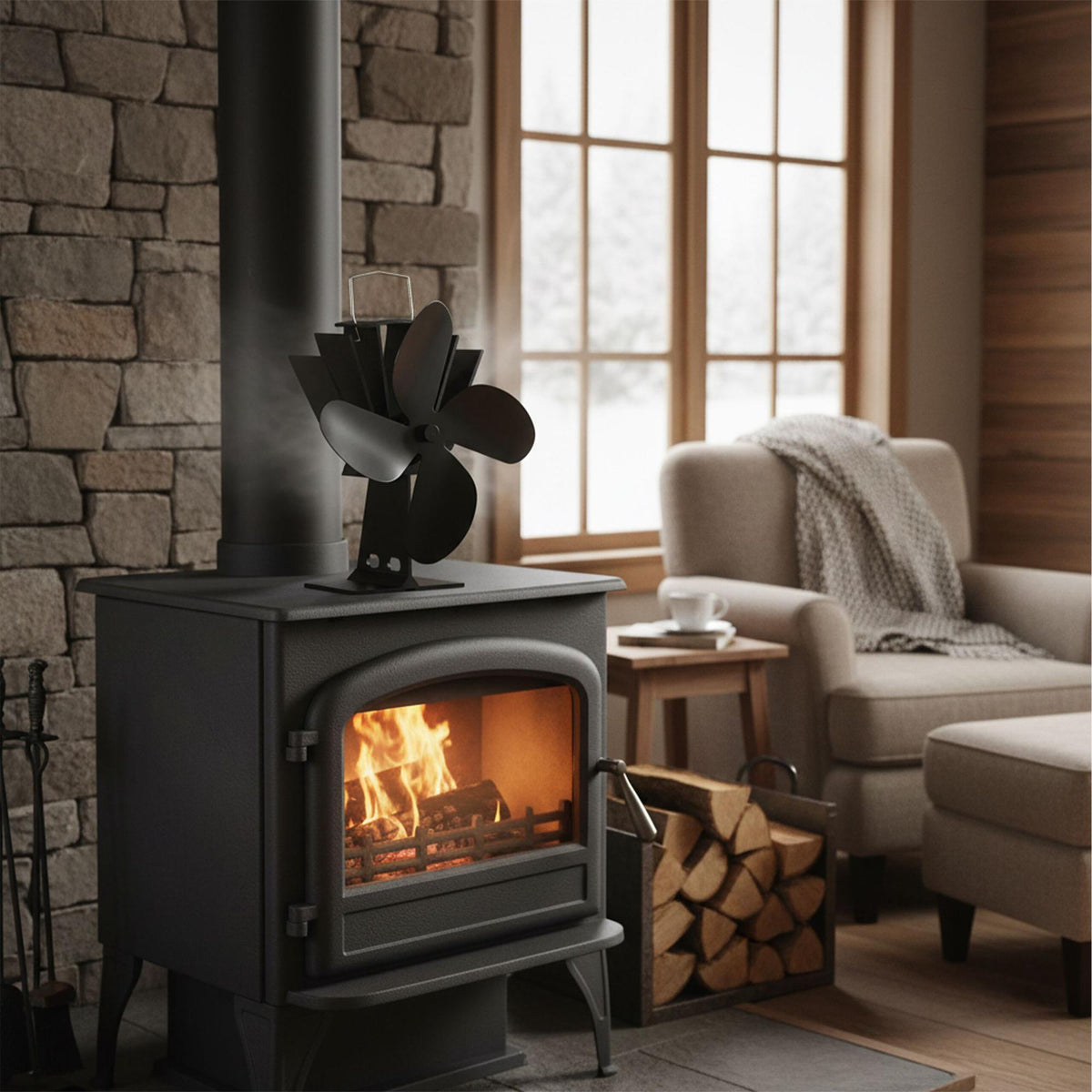 Black stove fan without electricity