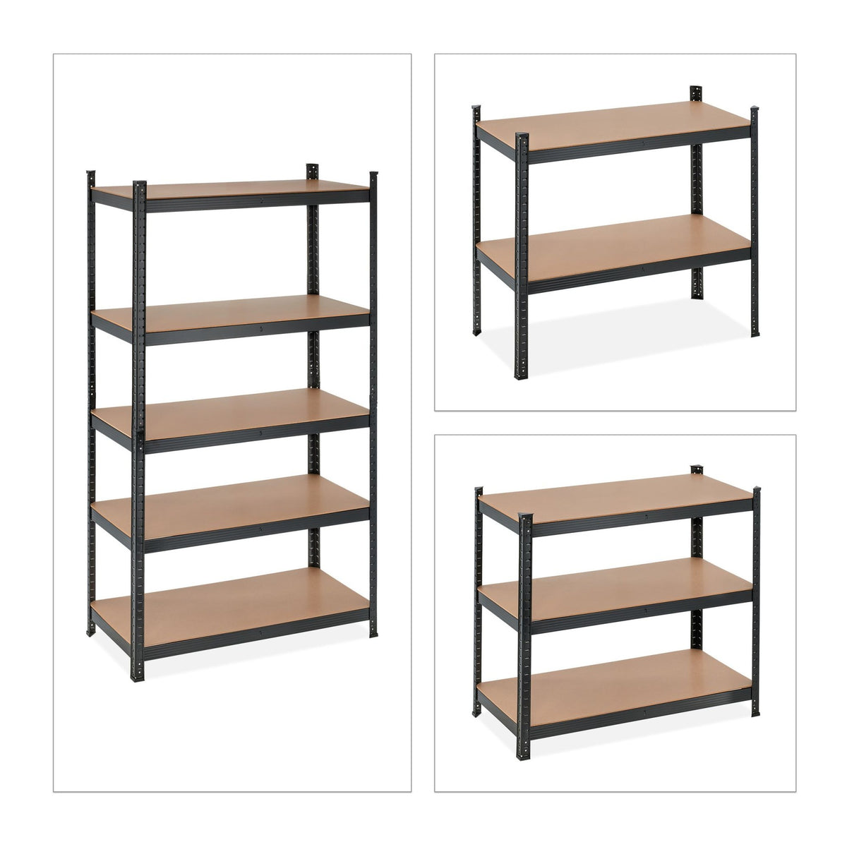 Black sturdy shelves with 5 levels