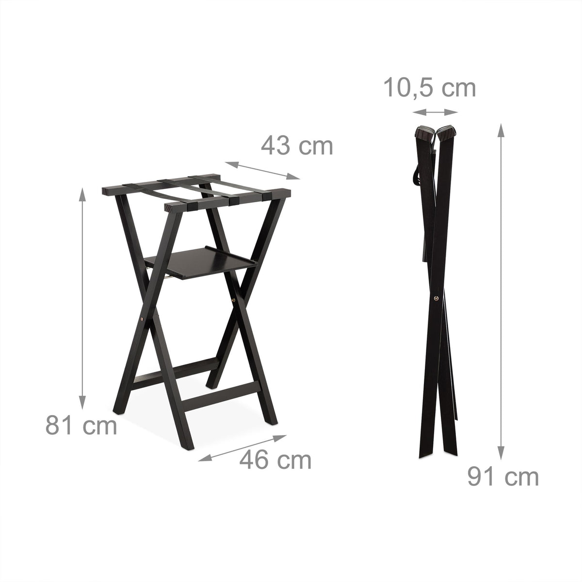 Black suitcase rack with shelf