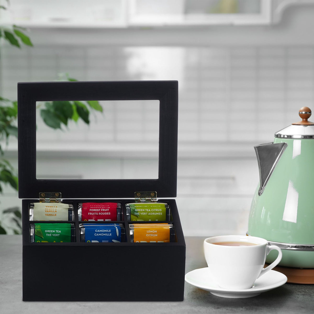 Black tea box with 6 compartments