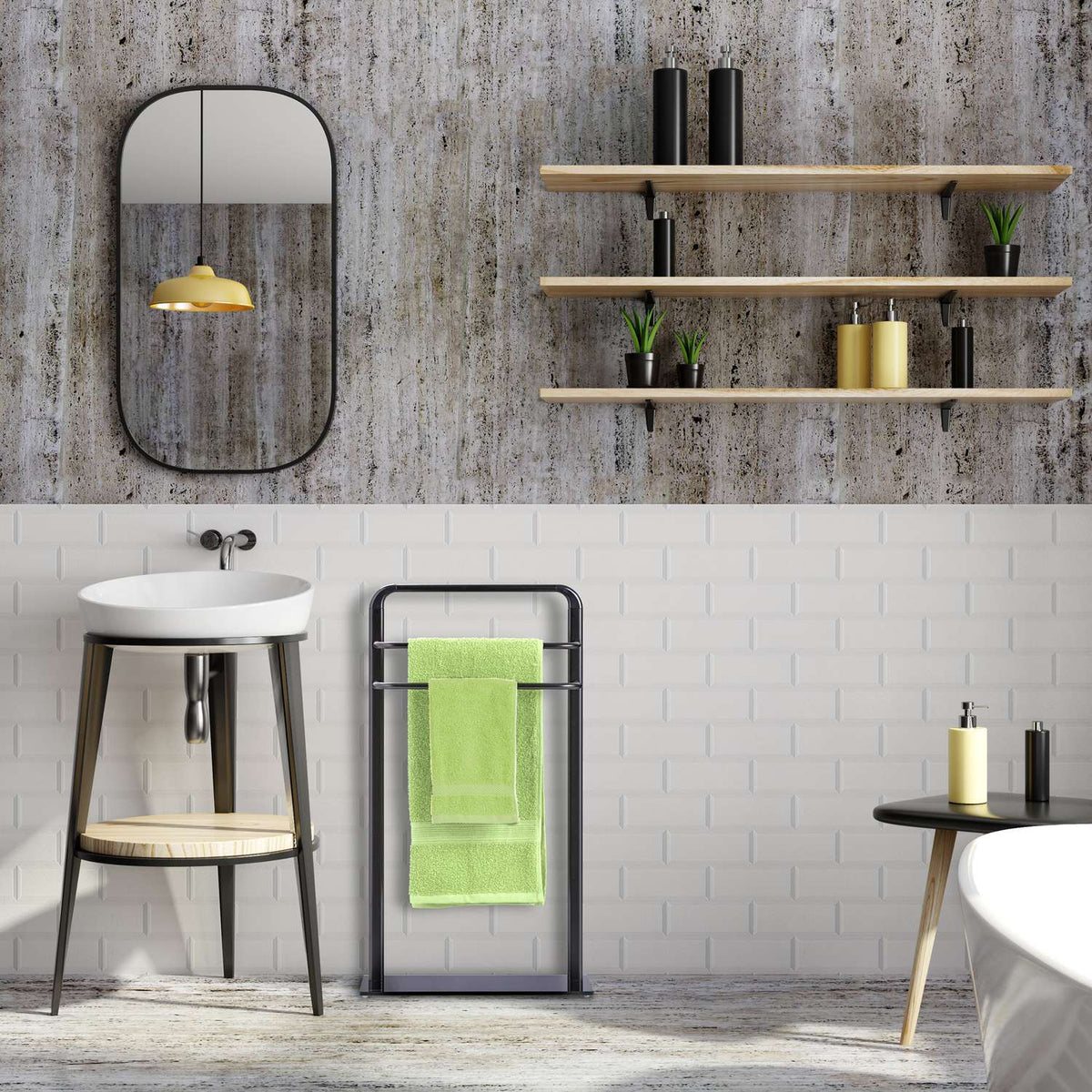 Black towel hanger with 3 bars