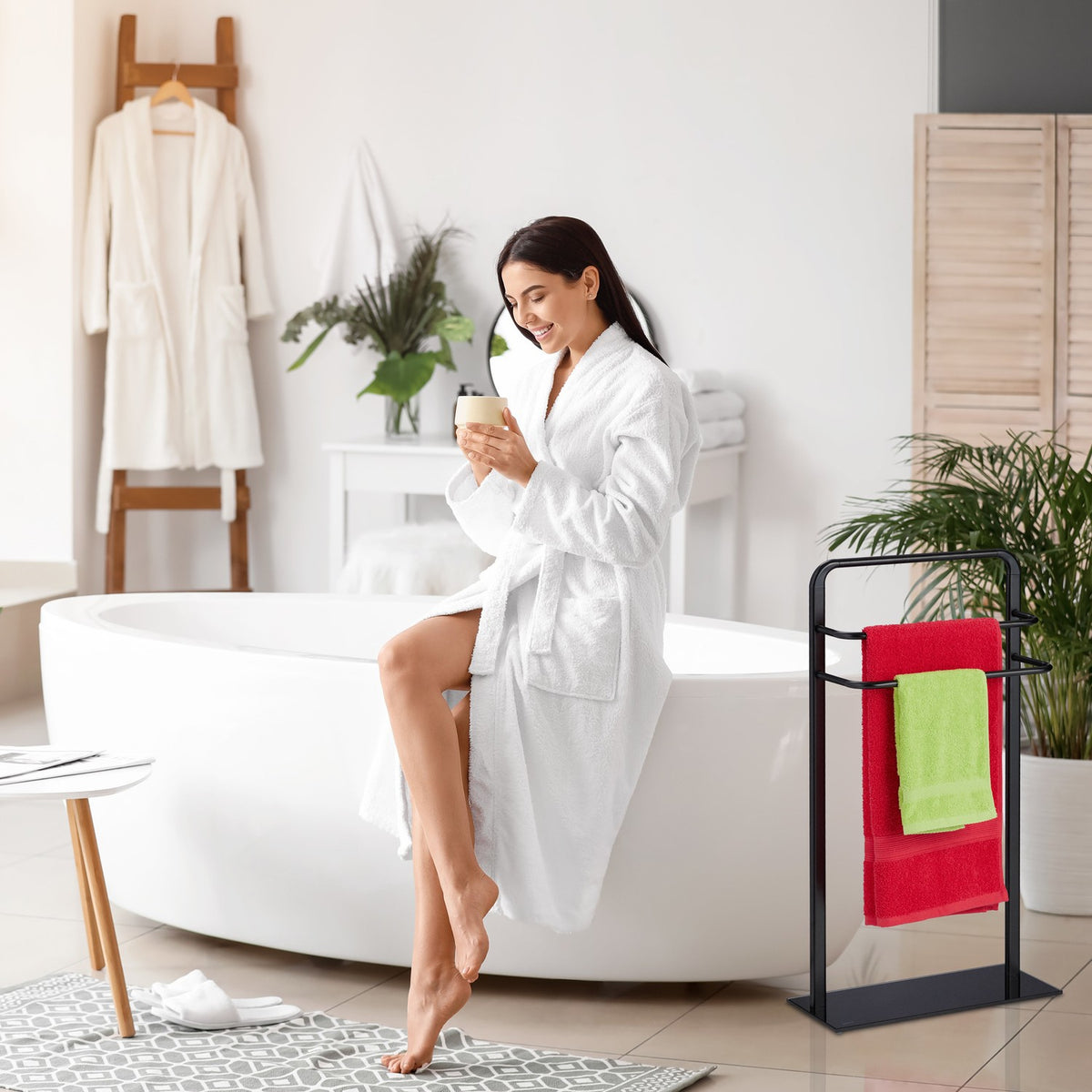 Black towel hanger with 3 bars