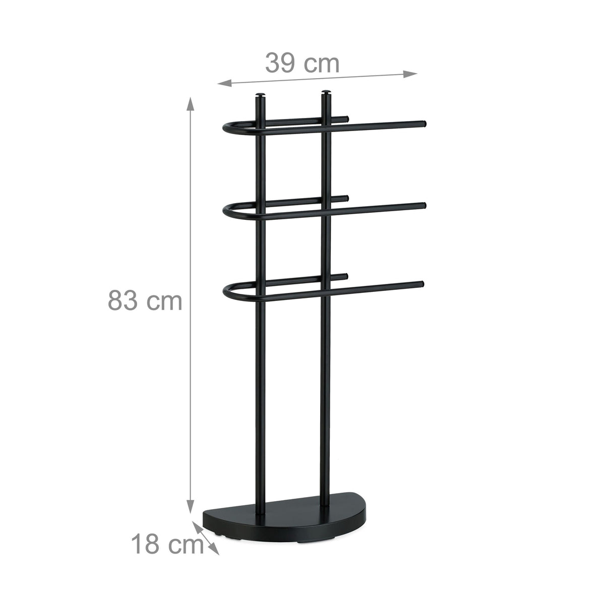Black towel rail with 3 rails