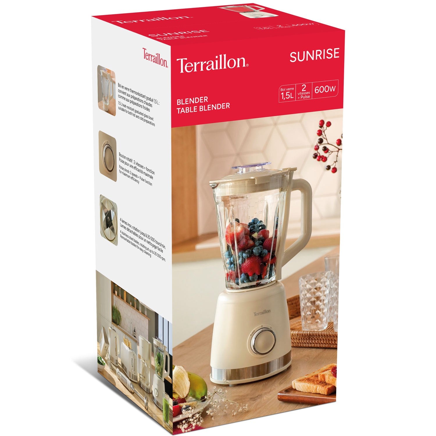Blender 1.5L Glass Bowl, 600W, 2 Speeds + Pulse