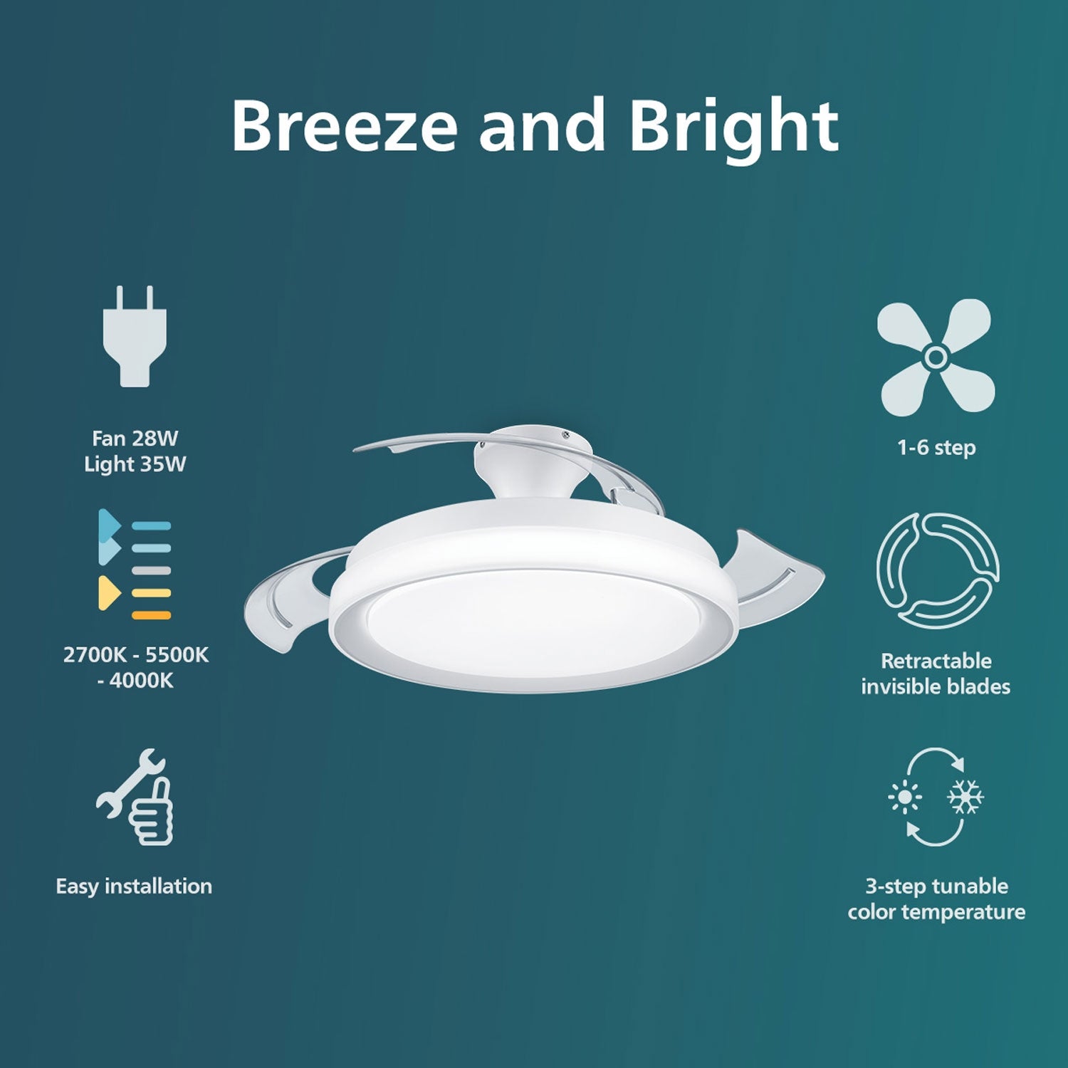 Bliss Ceiling fan with LED lighting Warm/cool white 4500 lm