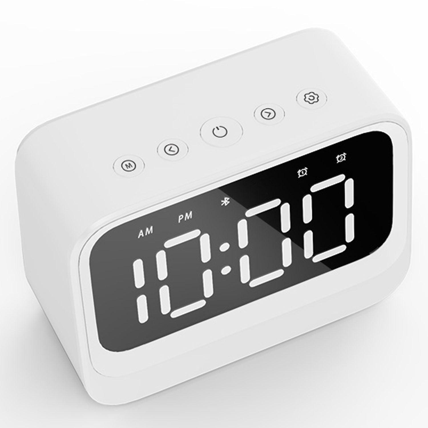 Bluetooth Alarm Clock with Speaker, Dual Alarms, White