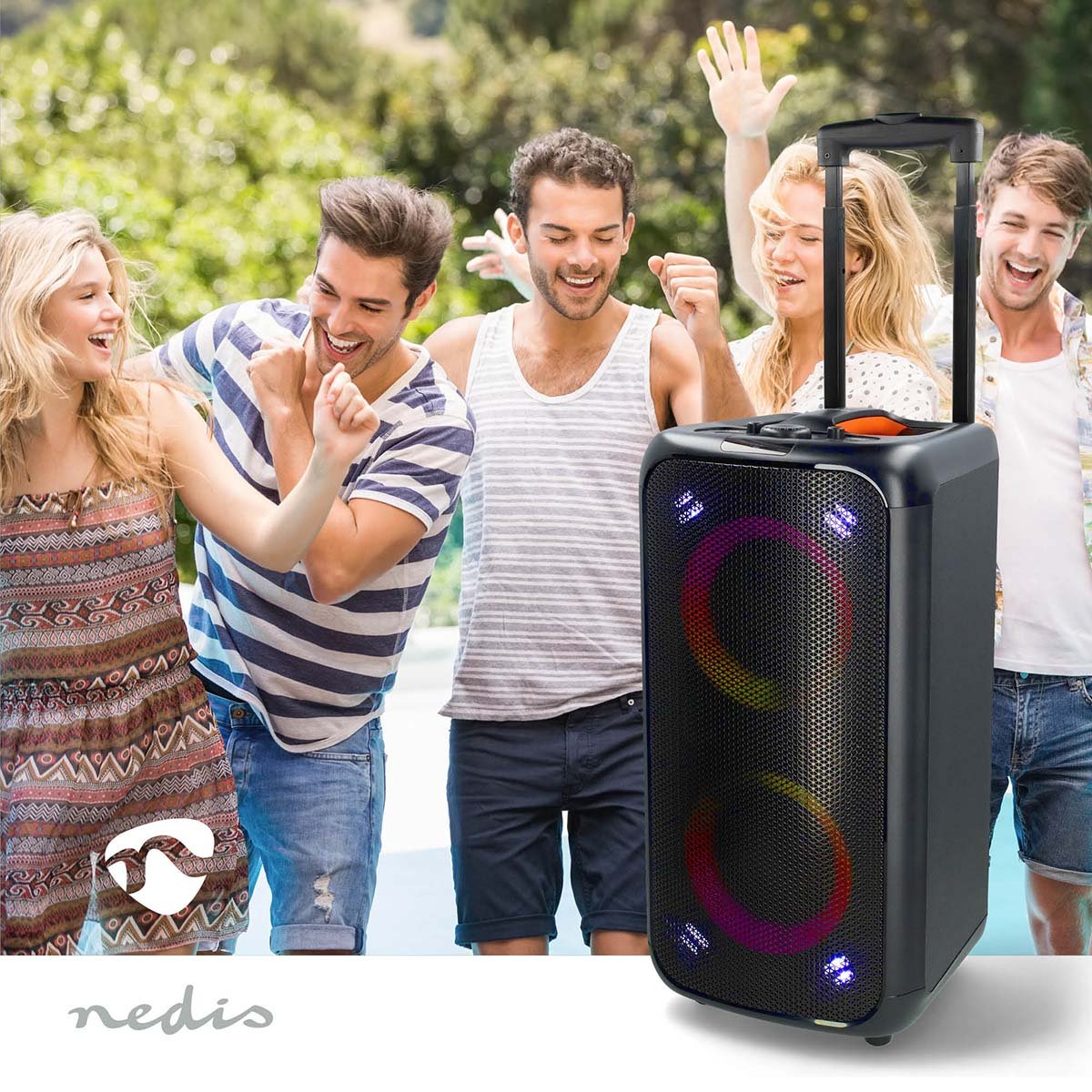 Bluetooth® Party Speaker | Maximum battery play time: 5 hrs | 240 W | Carrying handle | Party lights | Equalizer | Black / Orange