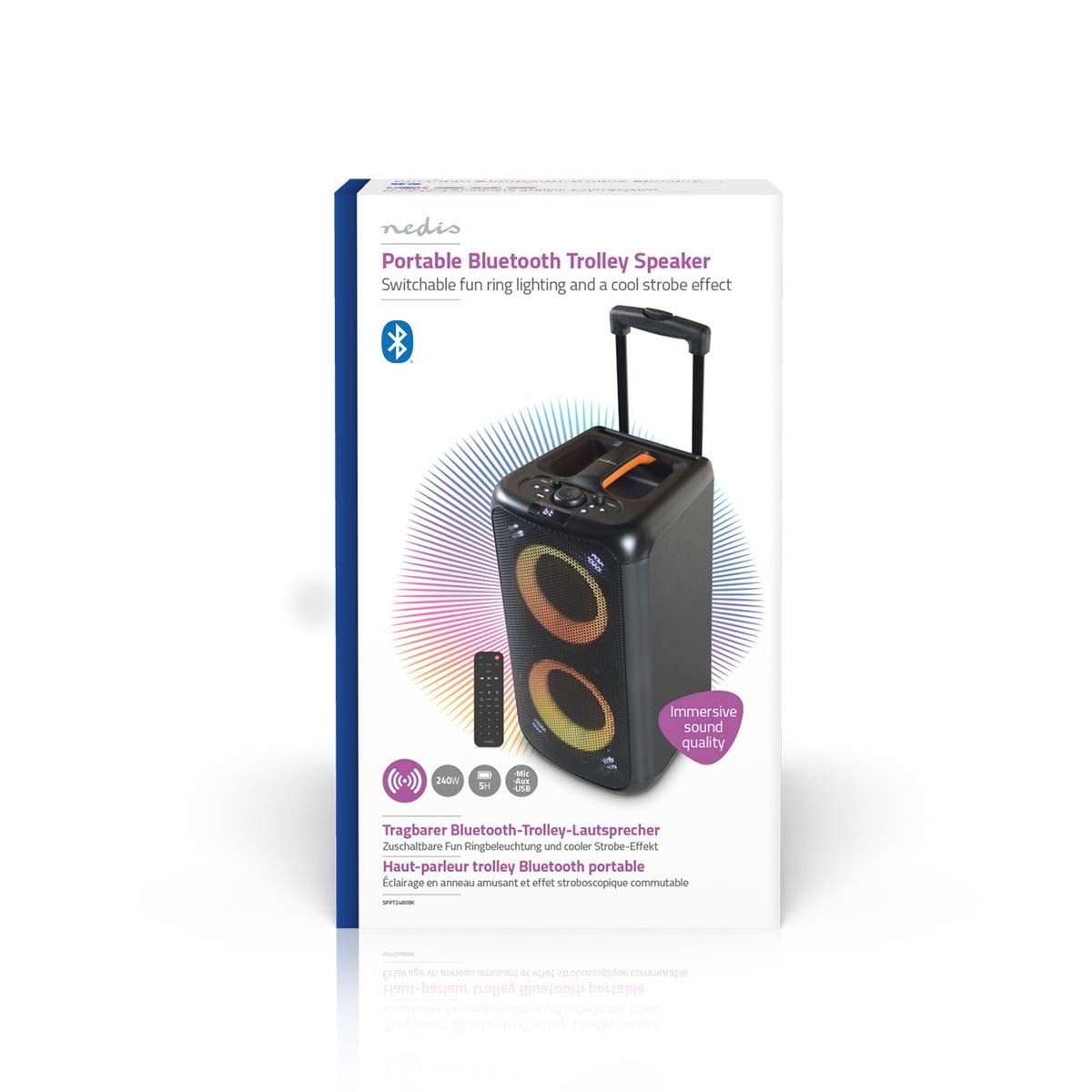 Bluetooth® Party Speaker | Maximum battery play time: 5 hrs | 240 W | Carrying handle | Party lights | Equalizer | Black / Orange