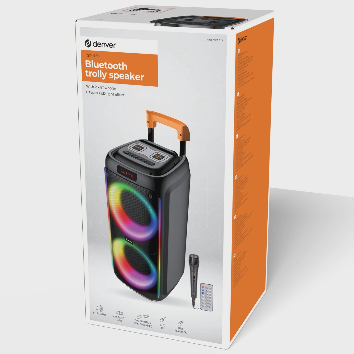 Bluetooth Speaker, 2x8" Woofers, 60W, LED Lights, Black