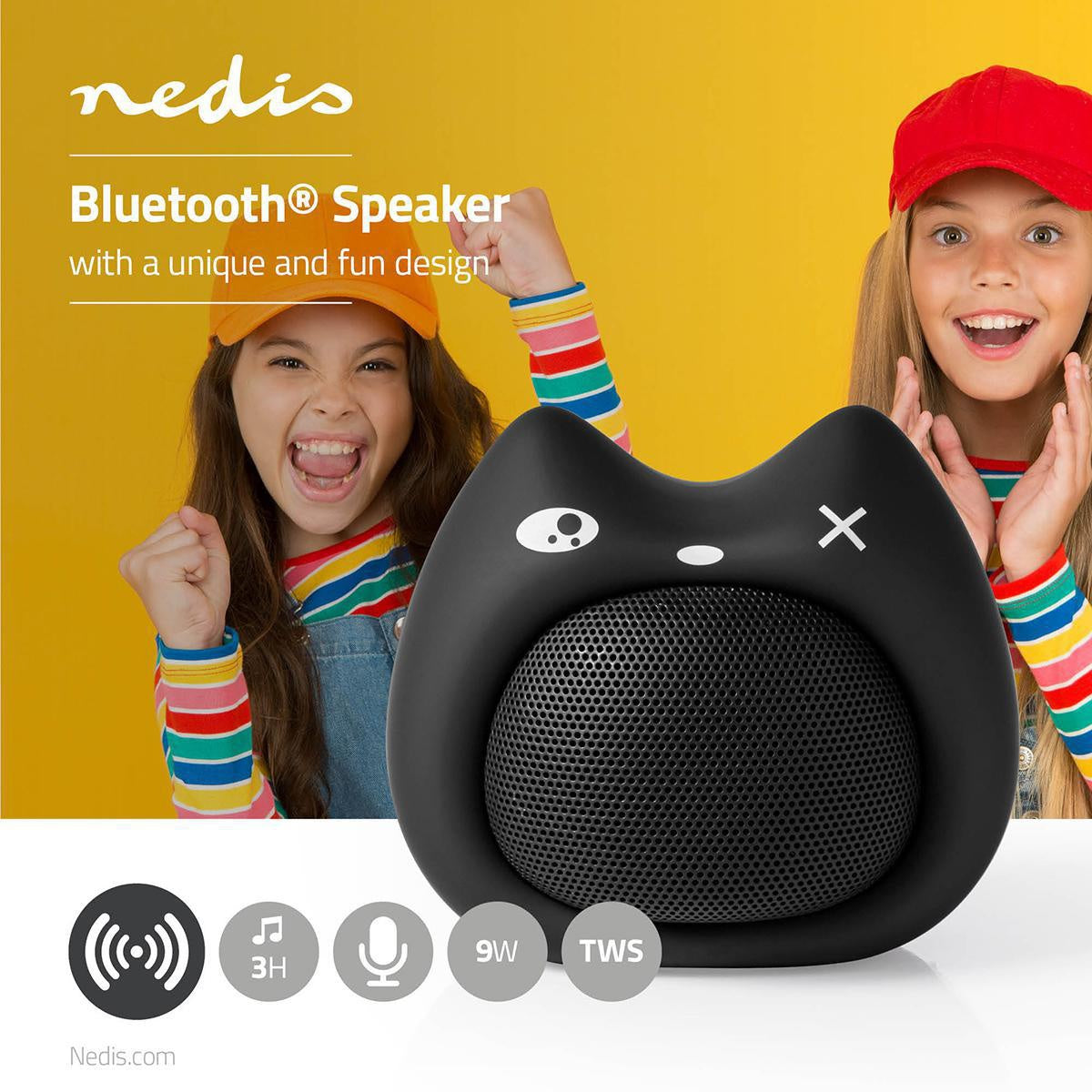 Bluetooth® Speaker | Maximum battery life: 3 hours | Handheld design | 9 W| Mono | Built-in microphone | Syncable | Animatick's Kelly Kitten | Black