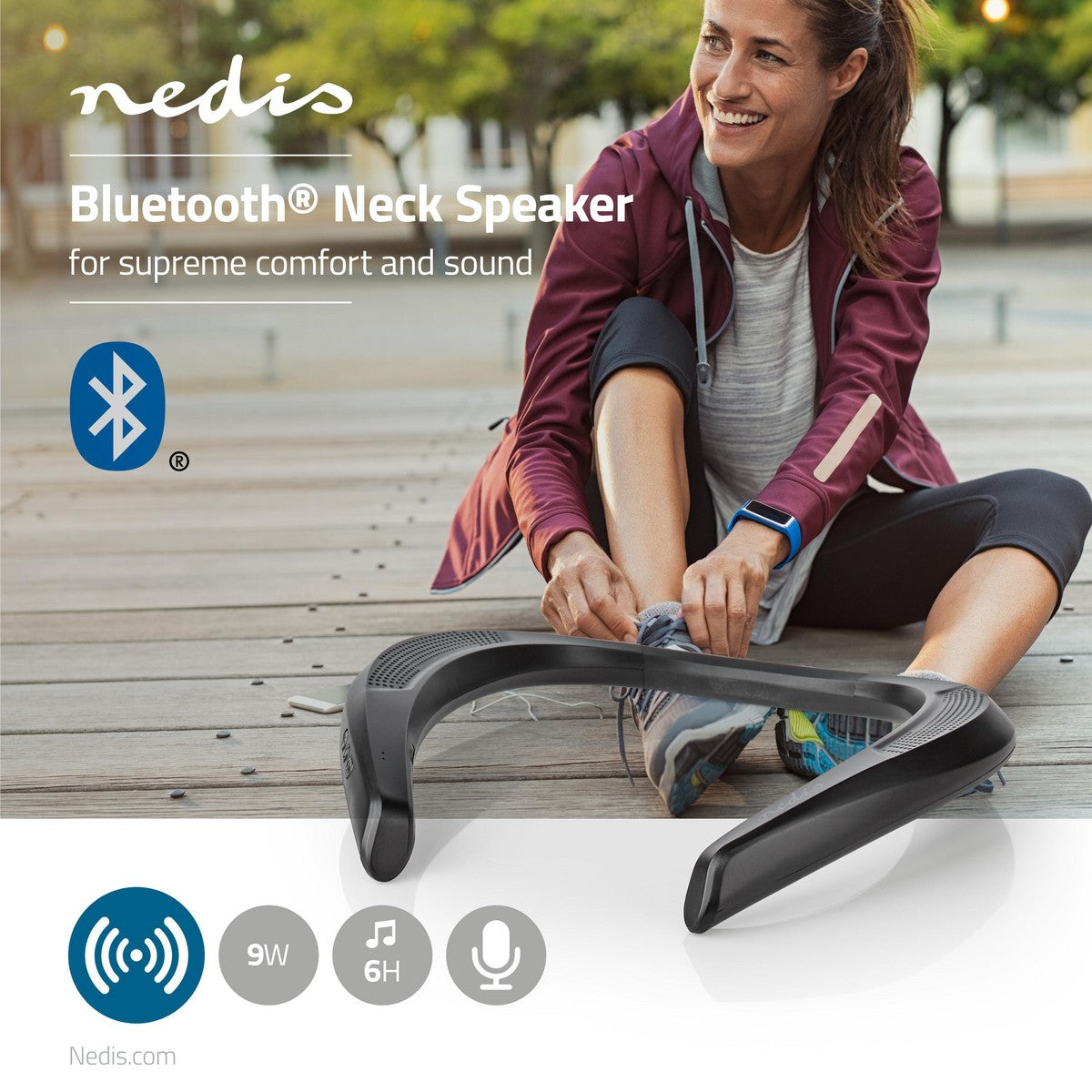 Bluetooth® Speaker | Maximum battery life: 6 hours | Neck Design | 9 W| Stereo | Built-in microphone | Black