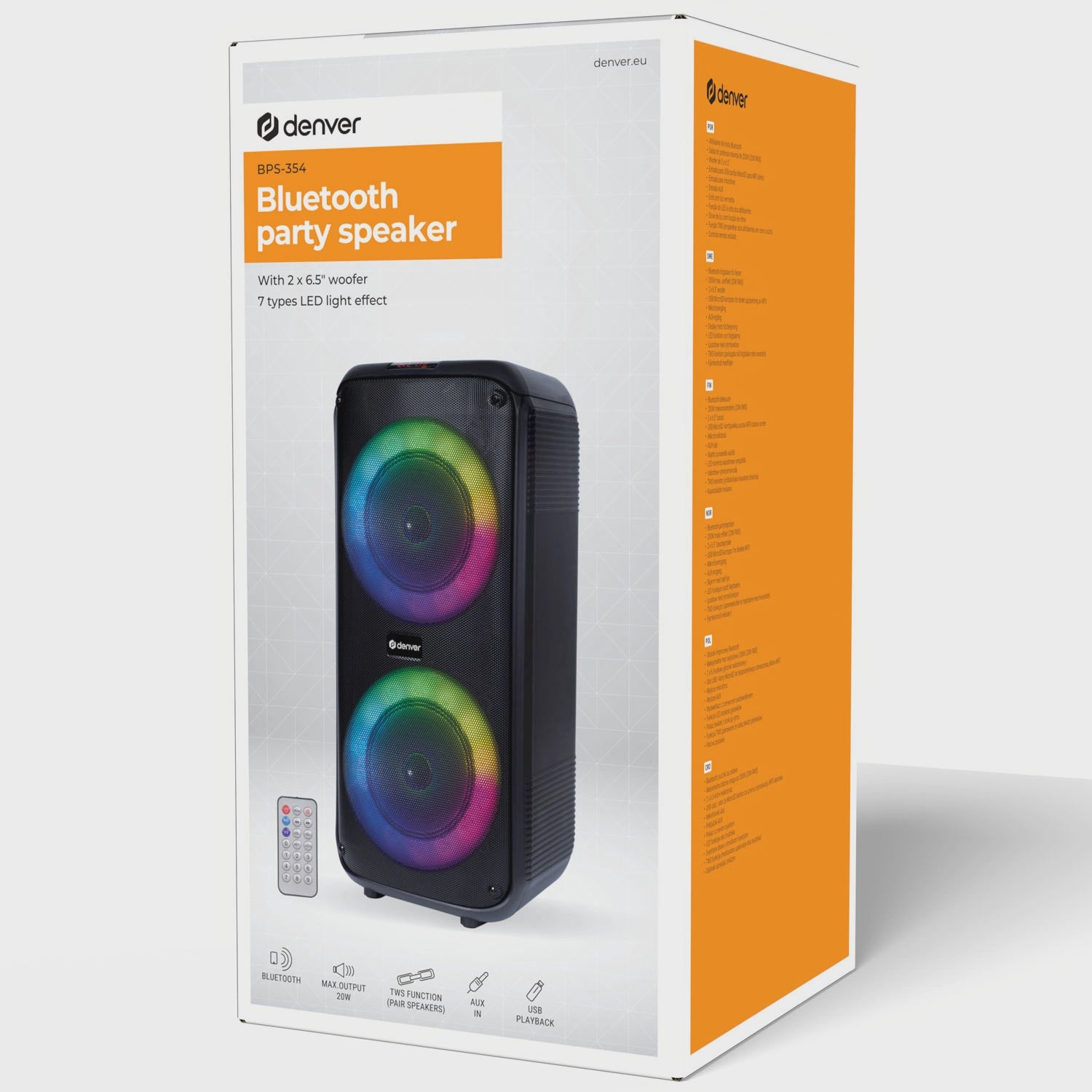 Bluetooth Speaker with LED Lights, Dual 6.5" Woofers, 20W Battery