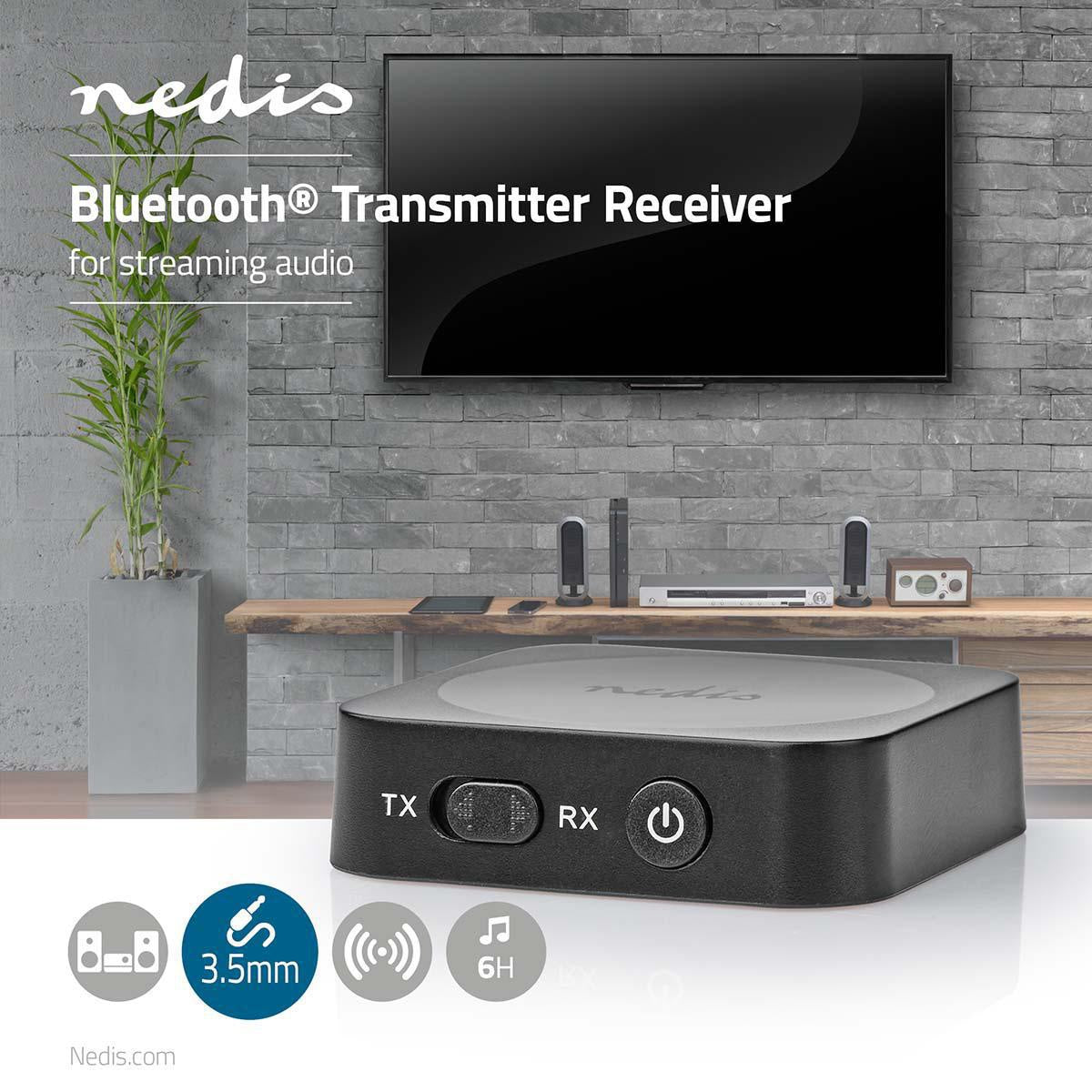 Bluetooth® Transceiver | Connection input: 1x AUX | Connection output: 1x AUX | SBC | Up to 1 unit | Maximum battery life: 6 hours | Black