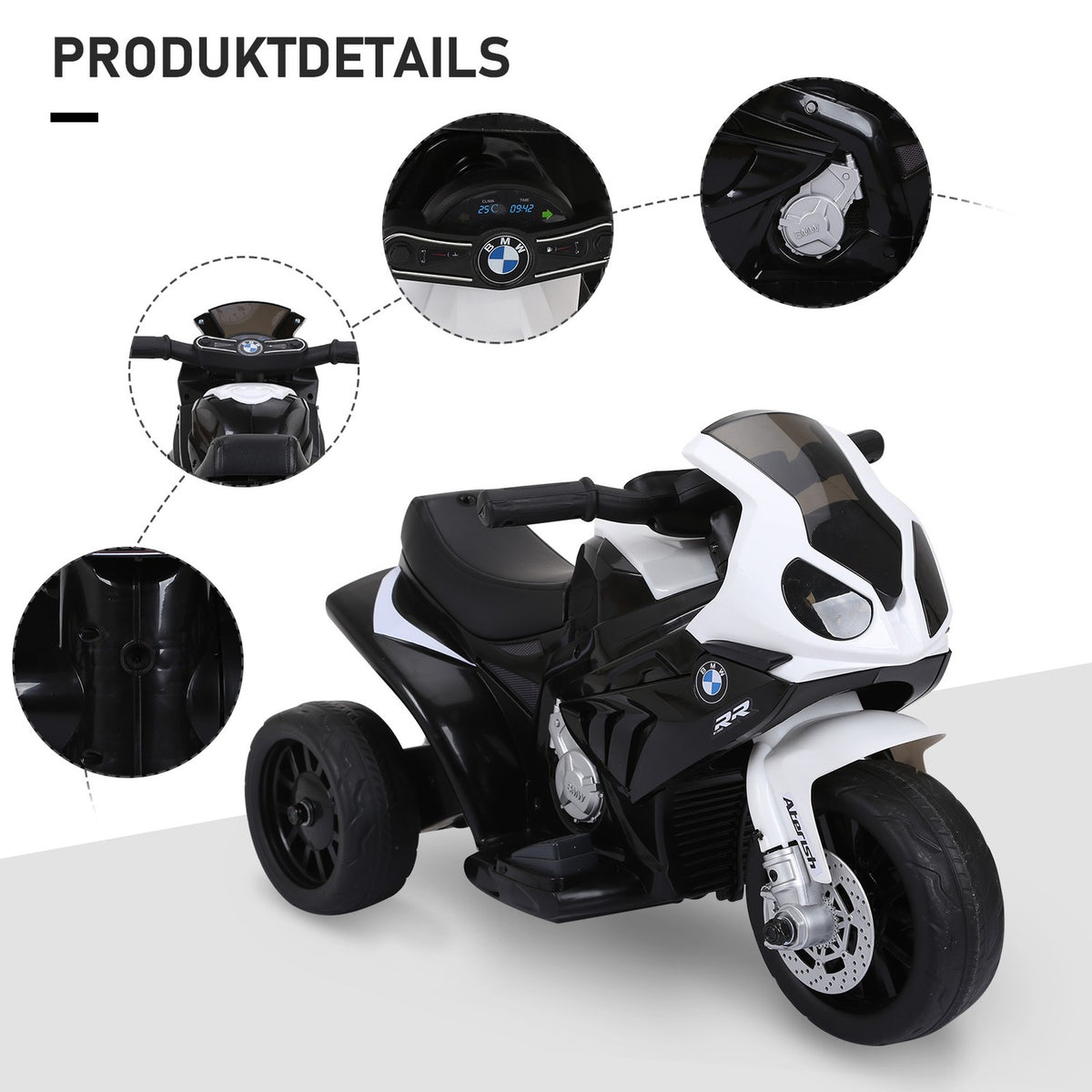 Bmw S1000Rr Licensed Electric Children'S Motorcycle Children'S Vehicle With Battery, Tricycle, Steel, Black, 66X37X44 Cm