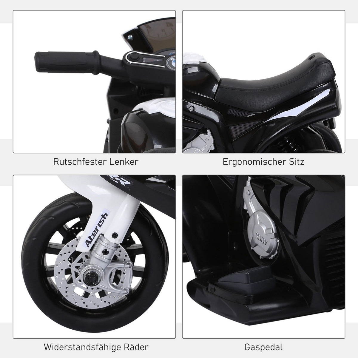 Bmw S1000Rr Licensed Electric Children'S Motorcycle Children'S Vehicle With Battery, Tricycle, Steel, Black, 66X37X44 Cm