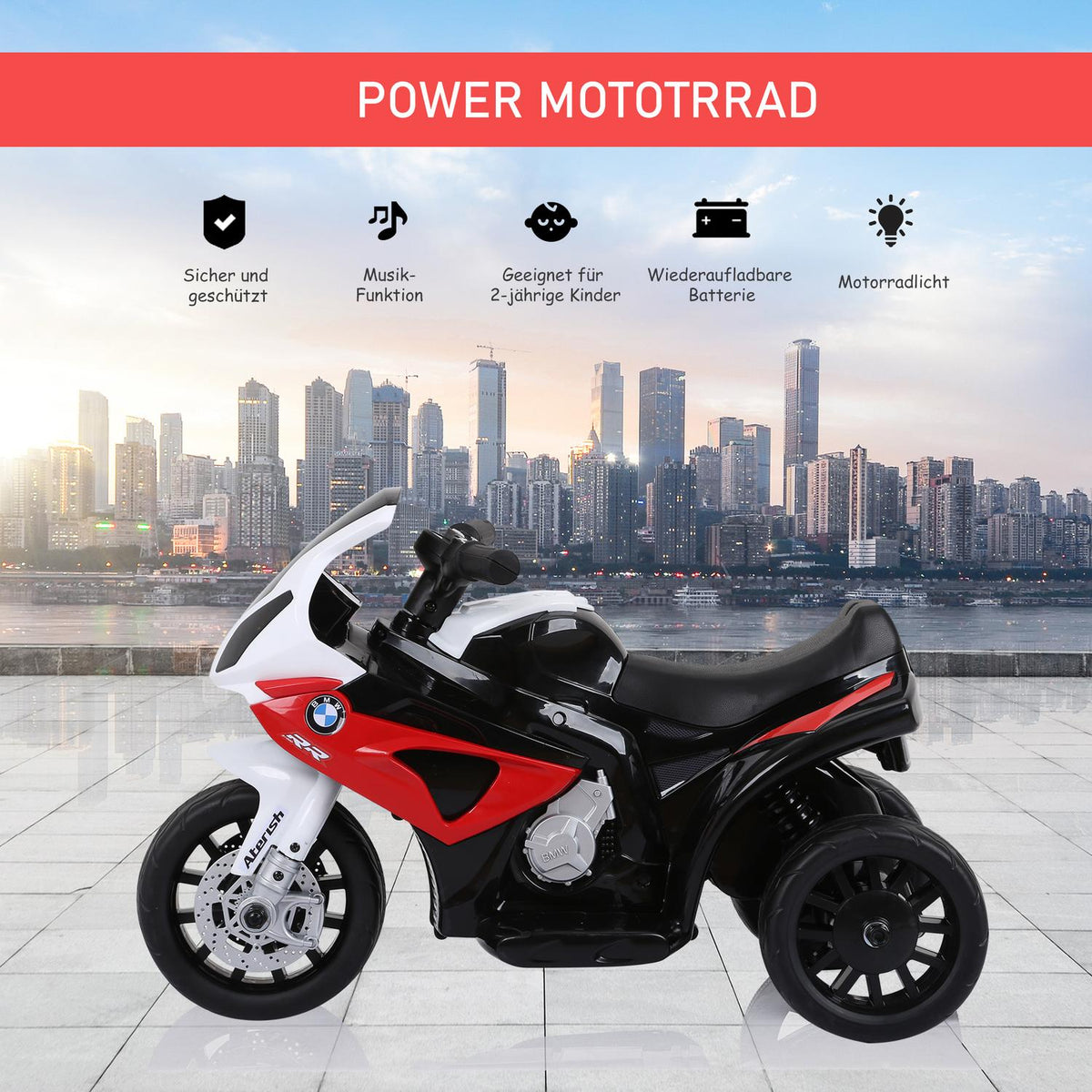 Bmw S1000Rr Licensed Electric Tricycle Children'S Motorcycle With Battery, Children'S Vehicle, Steel, Red, 66X37X44 Cm