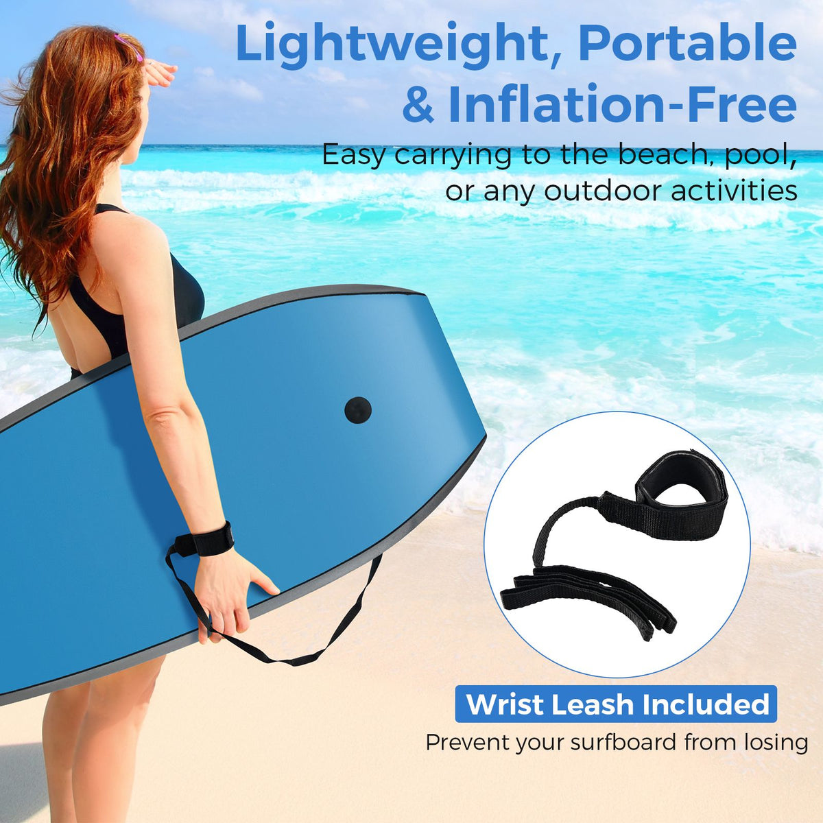 Bodyboard, 33–41 Inch EPS Core, XPE Deck, Wrist Leash