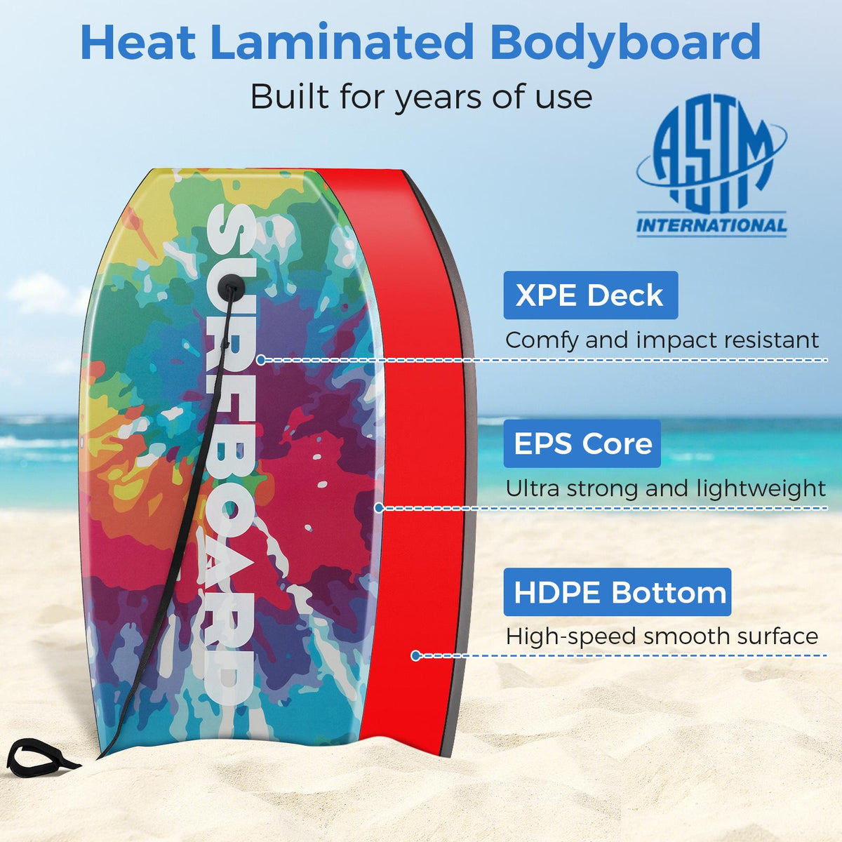 Bodyboard Boogie Board 33–41 Inch, EPS Core, Wrist Leash
