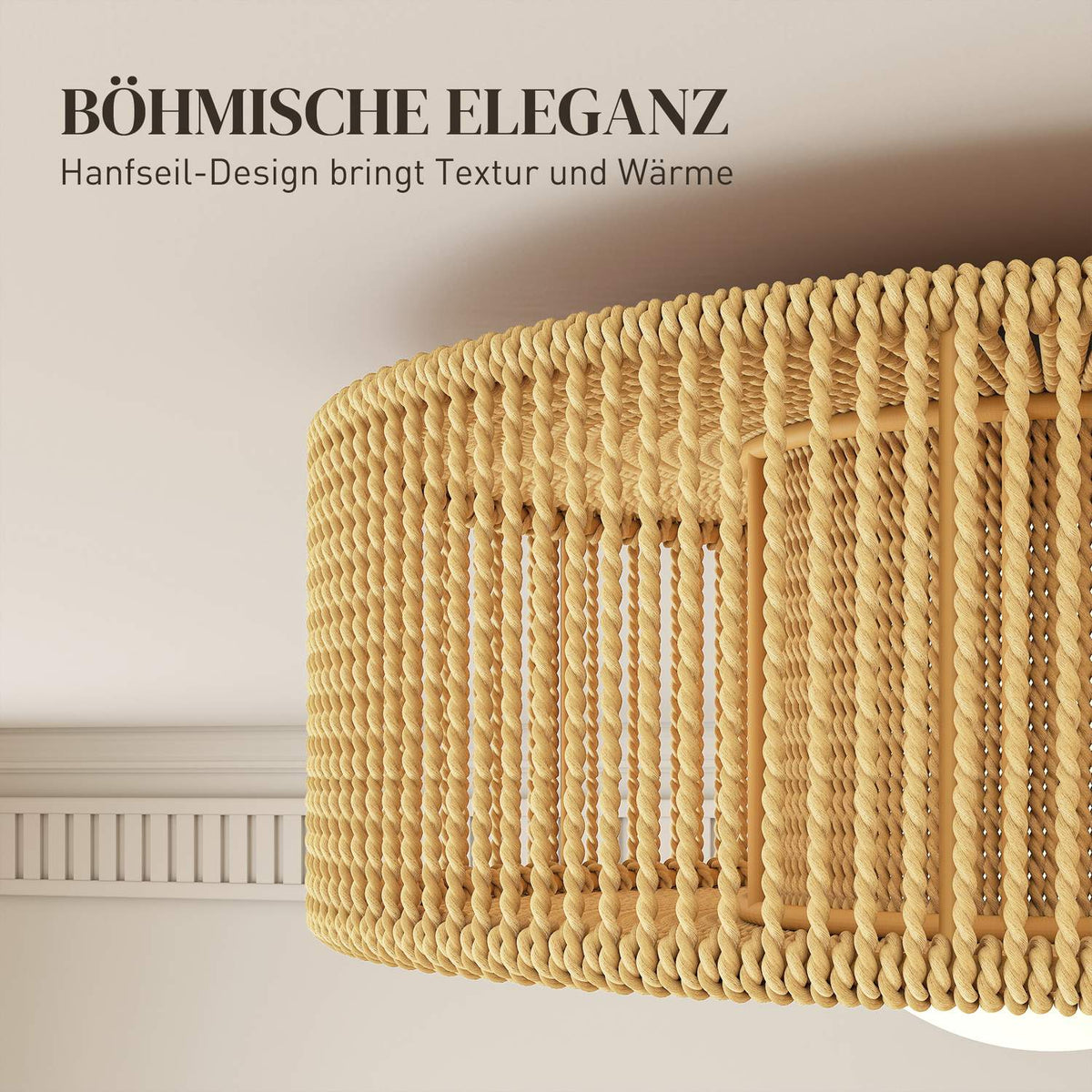 Boho Ceiling Light with Hemp Rope Shade, G9 LED, 30cm
