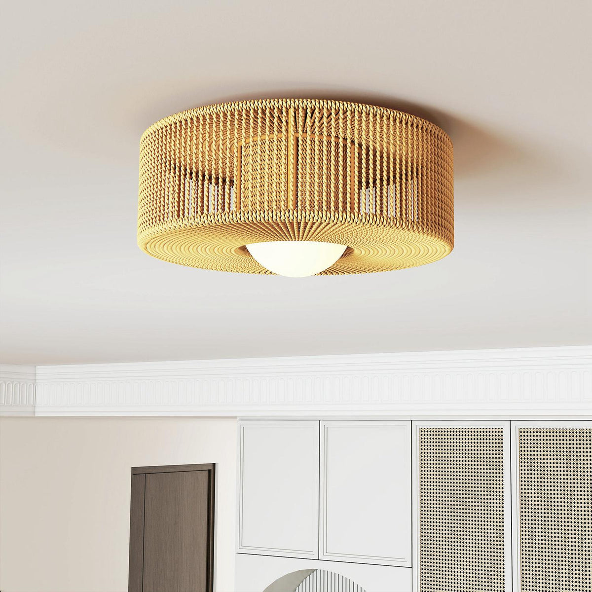 Boho Ceiling Light with Hemp Rope Shade, G9 LED, 30cm