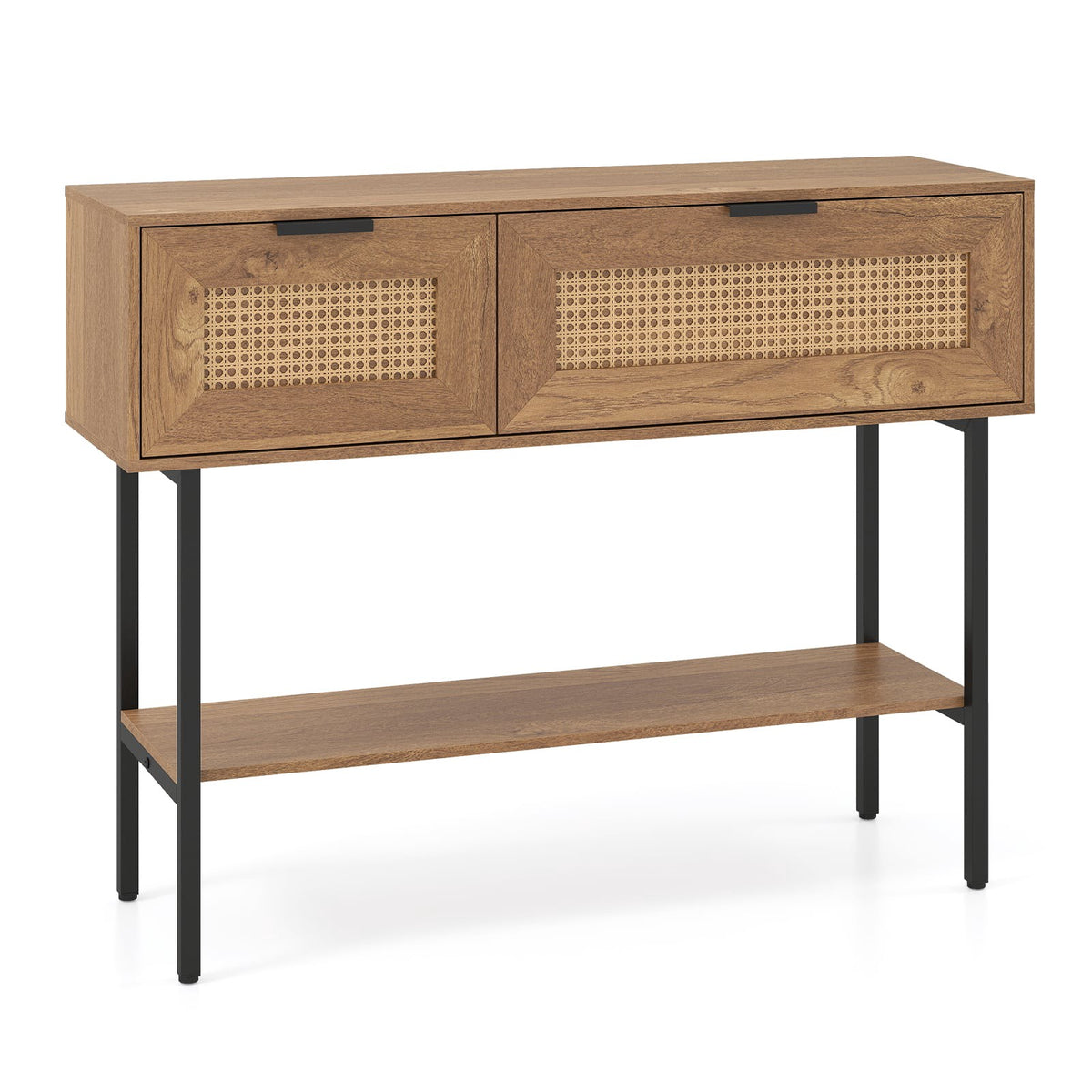 Boho Console Table with 2 Shelves & Open Storage, Natural