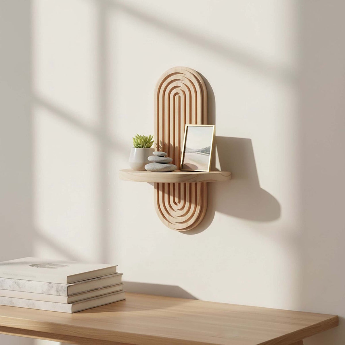 Boho Floating Wall Shelves, 2-Piece Set, Pine Wood