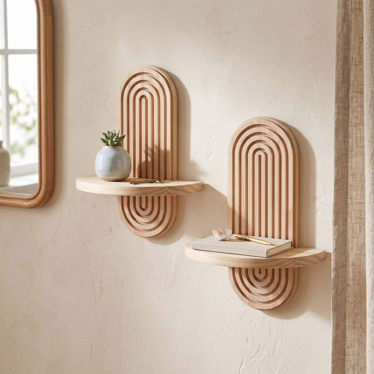 Boho Wall Shelf Set, 2pc - Natural White Pine