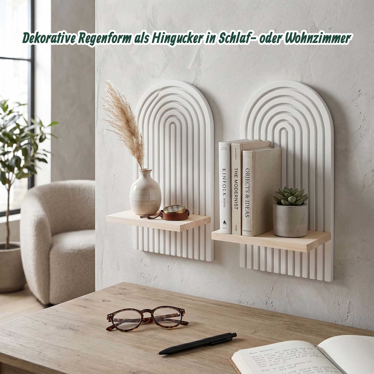Boho Wall Shelves, Set of 2 – Natural Pine, 35x18x13 cm