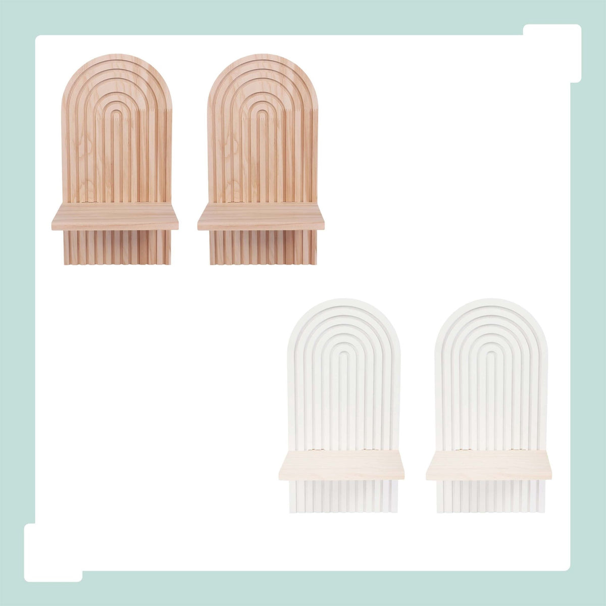 Boho Wall Shelves, Set of 2 – Natural Pine, 35x18x13 cm