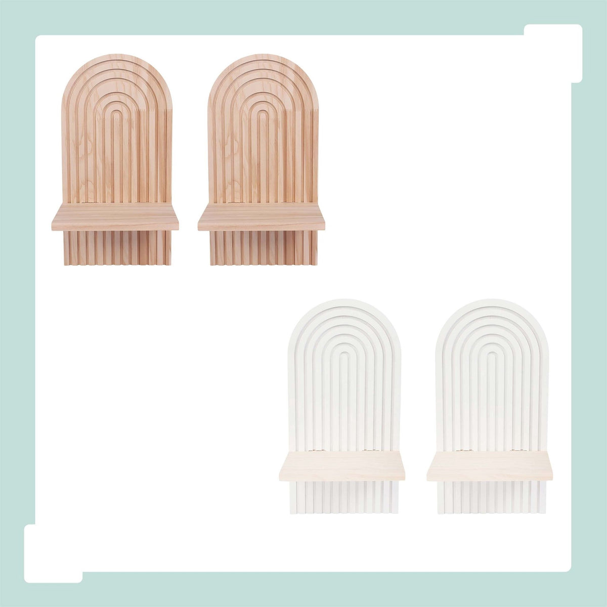 Boho Wooden Wall Shelf Set, Natural White, 2 Pieces