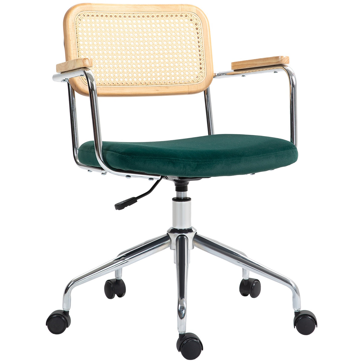 Boho desk chair, height-adjustable office chair with armrests, rocker function, swivel chair, green