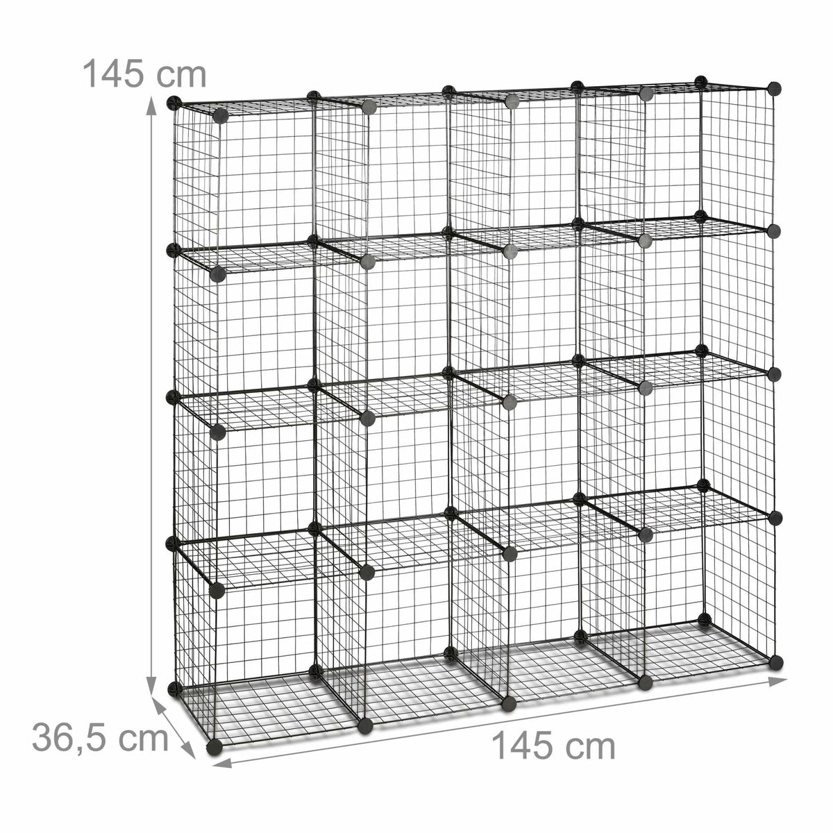 Bolt-free shelves in wire mesh 16 compartments