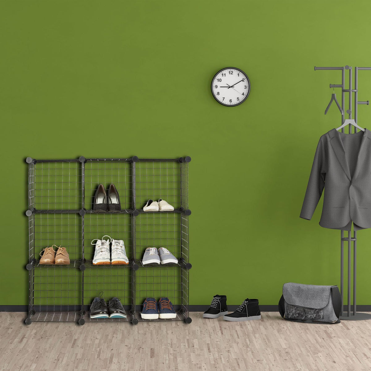 Bolt-free shelves in wire mesh 9 compartments