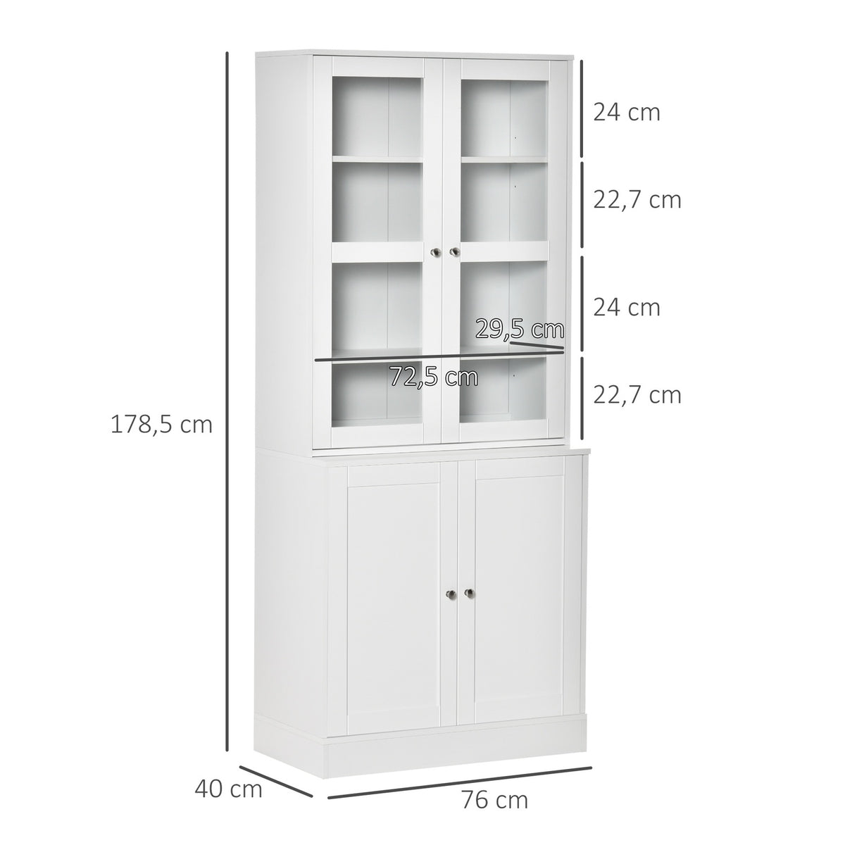 Bookcase 178.5 Cm Tall Cabinet Display Cabinet With Glass Door 6 Compartments Kitchen Cabinet For Living Room Kitchen White